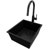 UNTERBAUSPÜLE GRANIT London, 2-er set Alles Schwarz 41/47 cm 1 Becken + Küchenarmatur 40/20 cm + Ablauf-Set ab 45er Unterschrank - Schwarz, Kunststoff (41/20/47cm) - Primagran