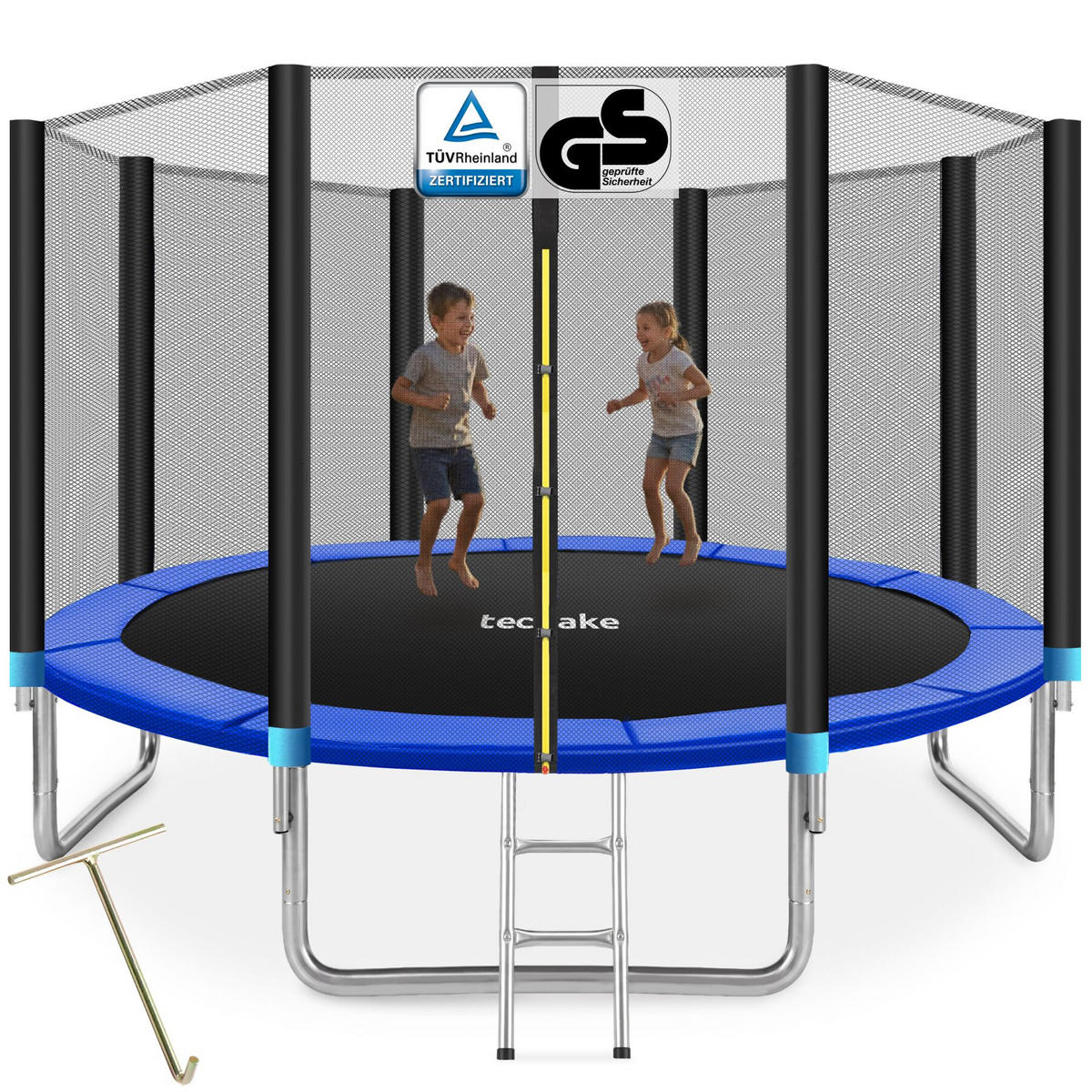 TRAMPOLIN Garfunky, inklusive Einstiegsleiter, schwarz/blau - Blau/Schwarz, Metall (396/260/396cm) - tectake