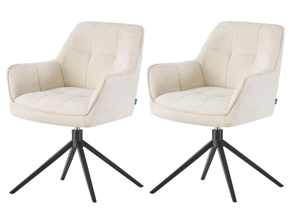 ESSZIMMERSTUHL THOMAS-MIRA 2er-Set 360°drehbar - Creme/Schwarz, Textil (61/82/62cm) - DUBI Möbel
