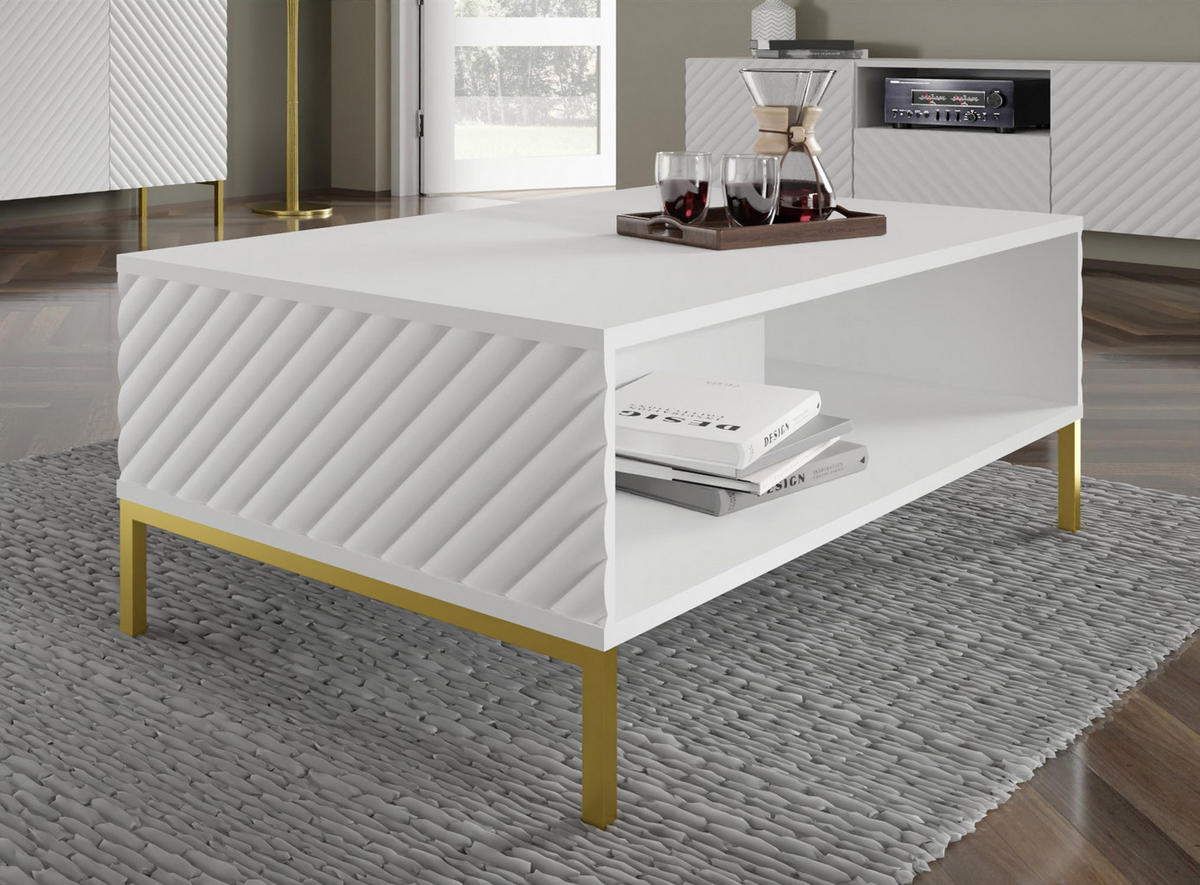 COUCHTISCH Weiß, Gold 90/43/60 - Weiß, Holzwerkstoff (90/43/60cm) - RAUMHIRSCH FURNITURE