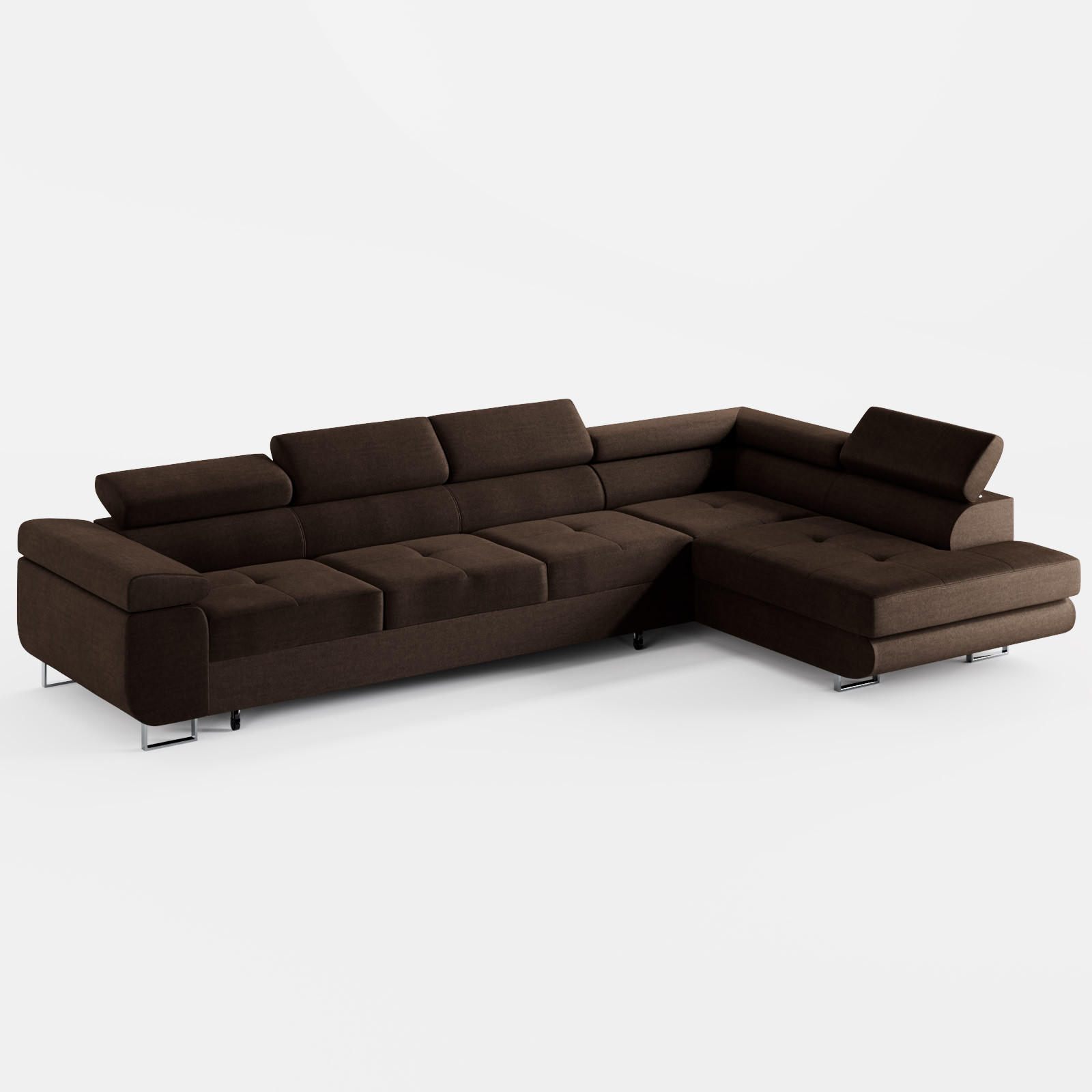 ECKSOFA VEMO NOVA Rechts Braun Velours-Stoff mit Schlaffunktion und Bettkasten - Dunkelbraun, Textil (341/202cm) - Barchello