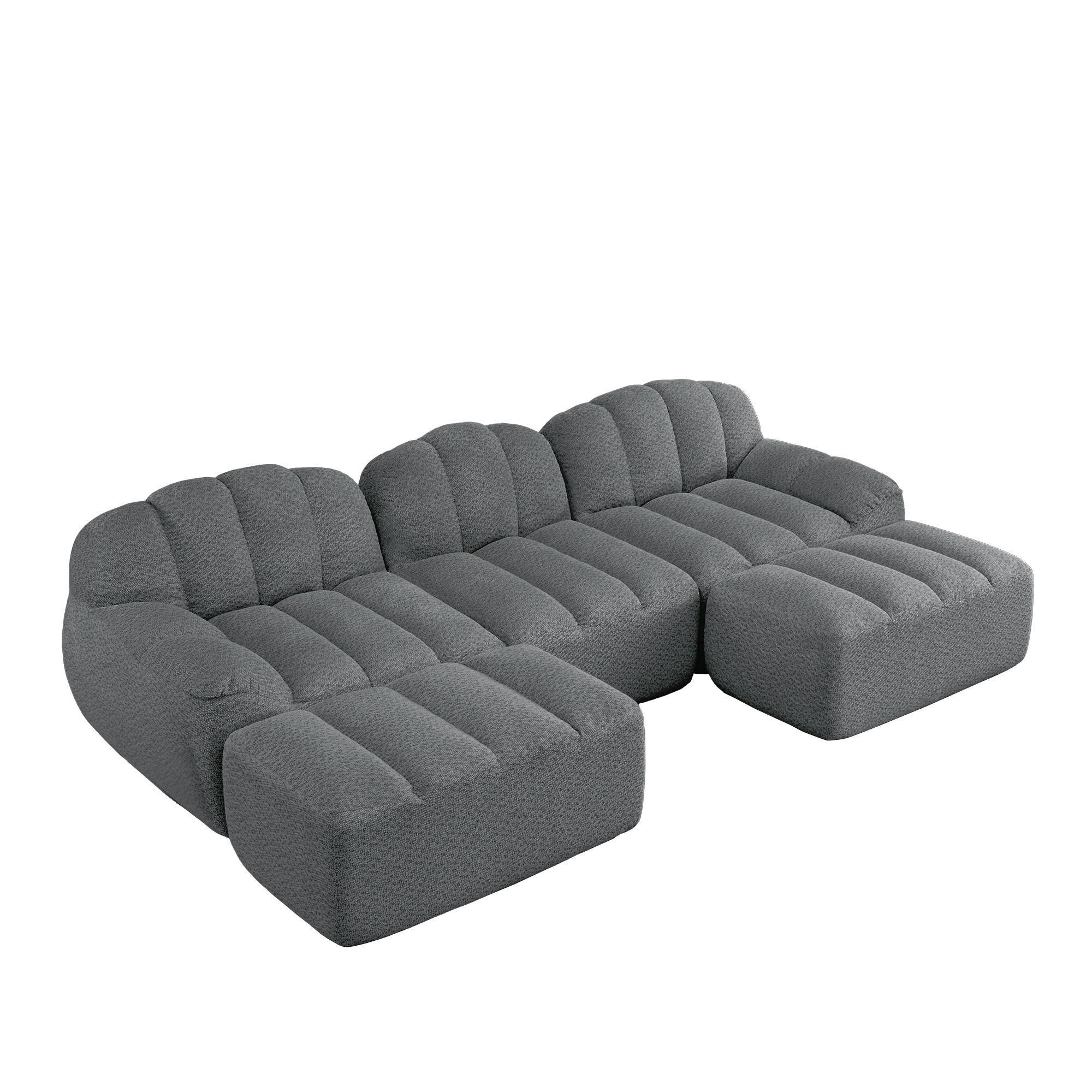 WOHNLANDSCHAFT Granulierter Fleece Grau mit 2 Ottomanen - Grau, Textil (188/79/165cm) - WISHDOR