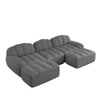 WOHNLANDSCHAFT Granulierter Fleece Grau mit 2 Ottomanen - Grau, Textil (188/79/165cm) - WISHDOR