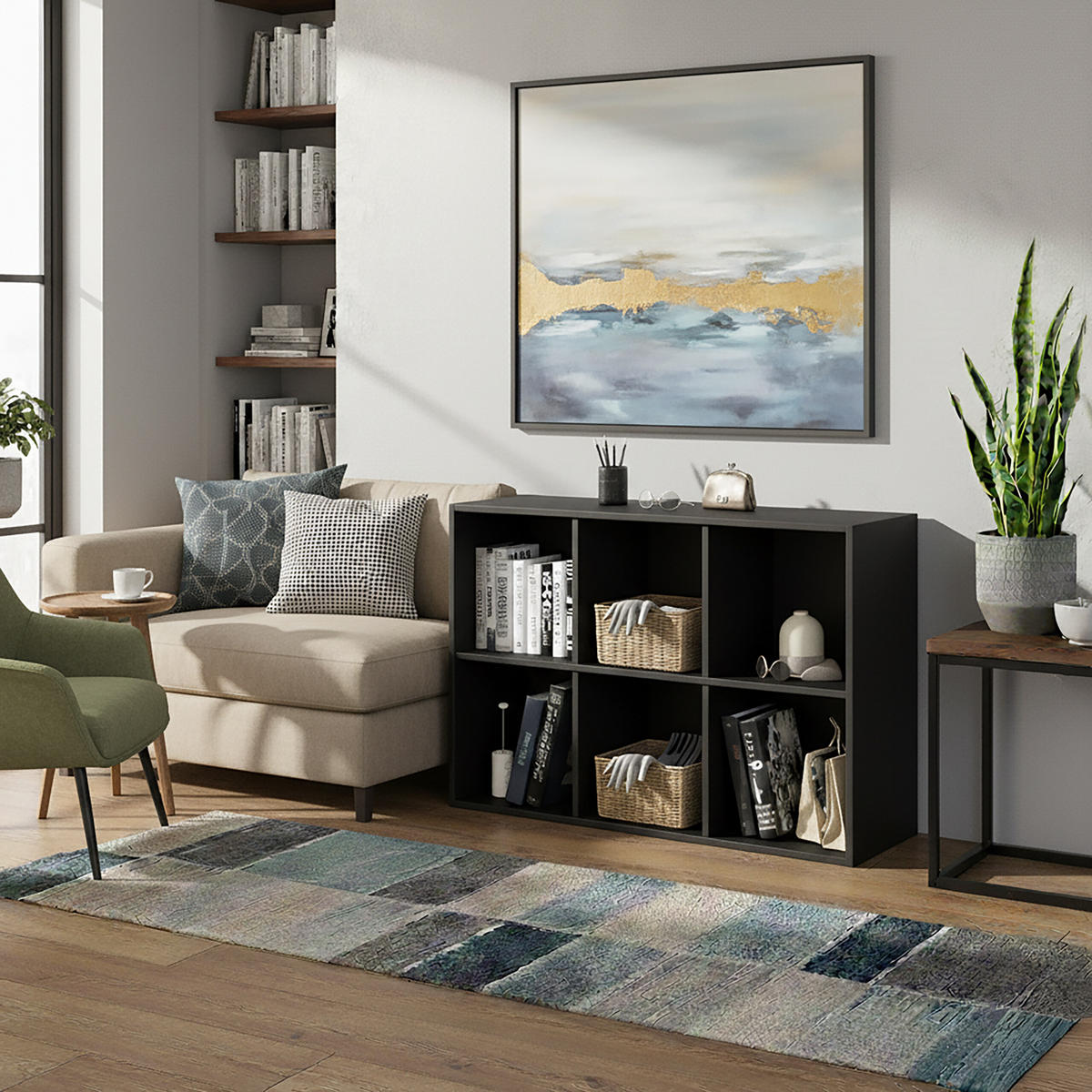 BÜCHERREGAL - Schwarz, Holzwerkstoff/Textil (61/91/30cm) - Relaxdays