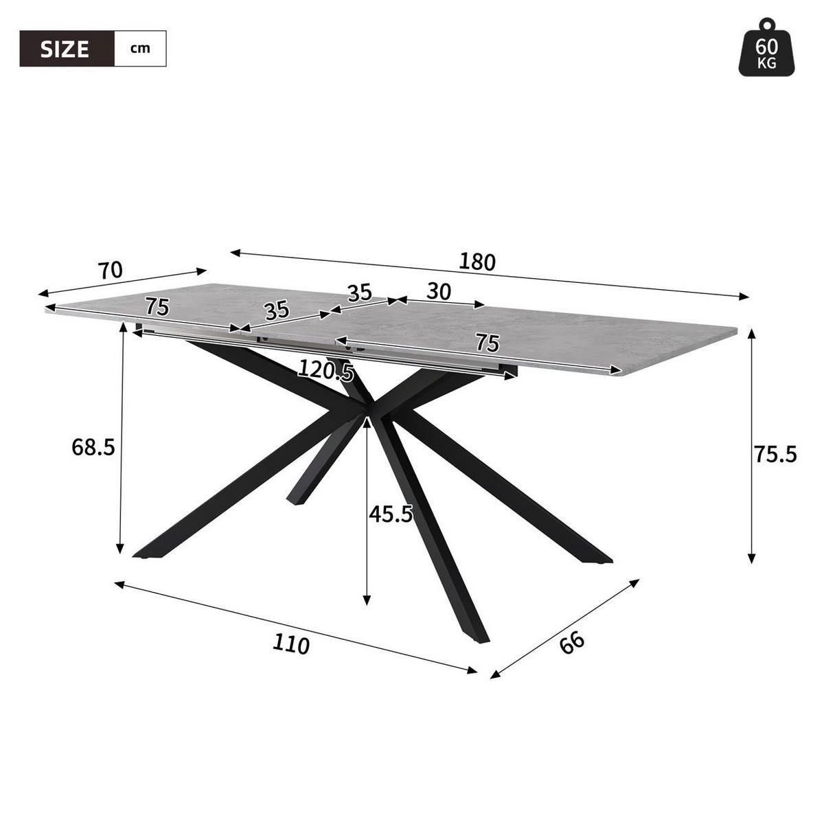 ESSTISCH 150/70/76 cm Schwarz/Grau aus MDF mit Ausziehfunktion - Grau, Holzwerkstoff (180/70/75.5cm) - OKMYHOME