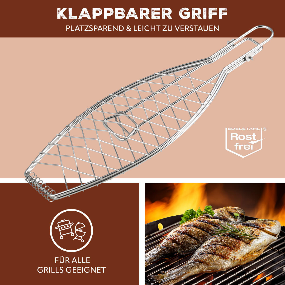 FISCHGRILLER, silber, Edelstahl - Edelstahlfarben, Metall (12.8/30.7/56.7cm) - bremermann