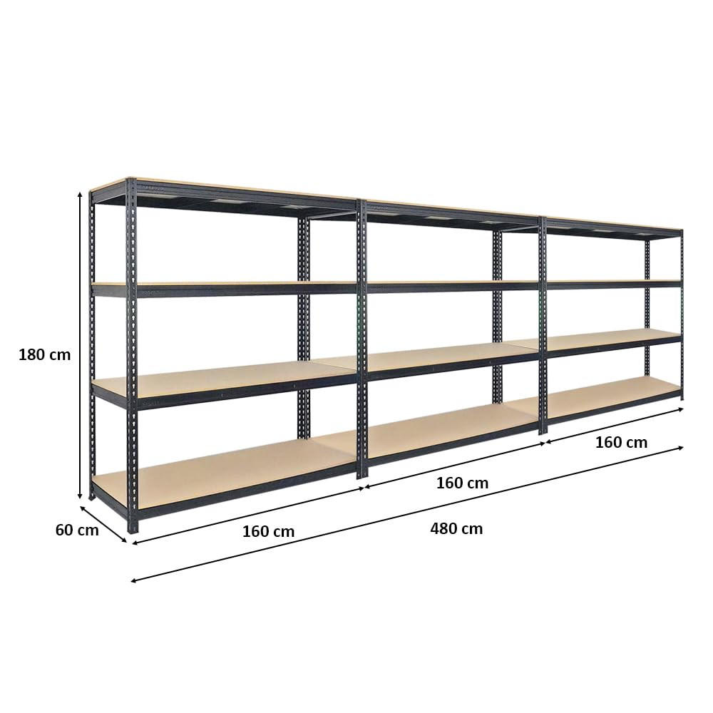 SCHWERLASTREGAL Bison 3er-Set mit 3x 200x180x60 cm 4 Fachböden Fachlast 600 kg Schwarz - Schwarz, Metall (540/200/60cm) - PROREGAL