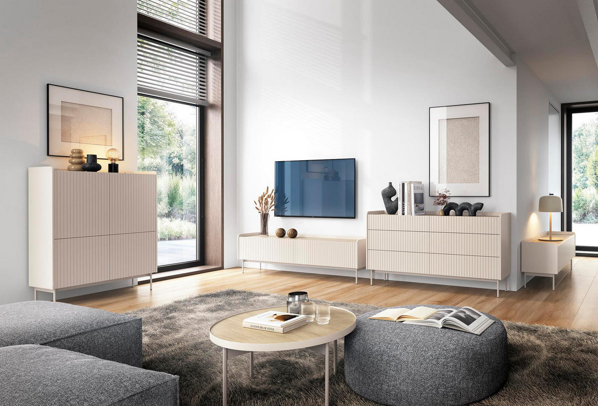 KOMMODE Levant 153 Beige, Schubladenkommoden - Beige, Holzwerkstoff (153/82/38cm) - Bettso