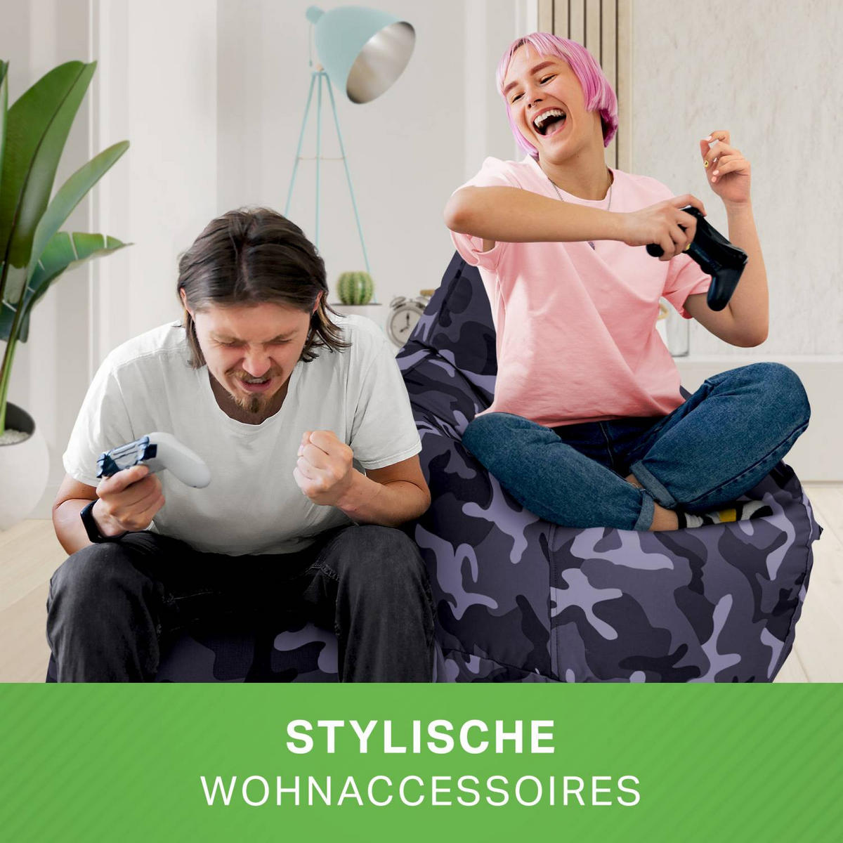 SITZSACK + Hocker "Cozy+Cube" 2er Set - Multicolor, Textil (70/90/80cm) - Green Bean