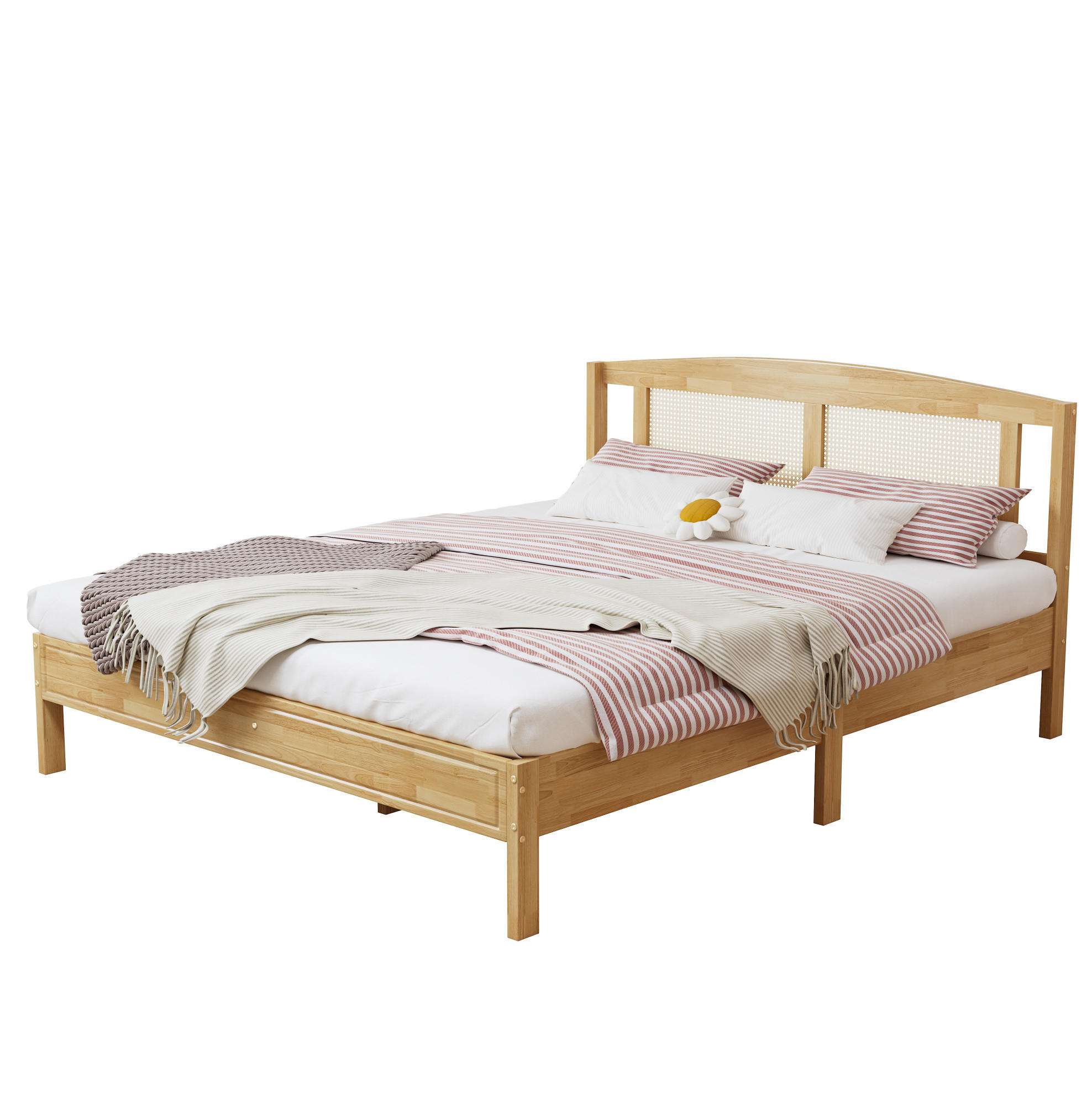 POLSTERBETT 160/200 cm Natur aus Kiefer und PE-Rattan mit 15 Latten - Naturfarben, Holzwerkstoff (160/200cm) - OKMYHOME