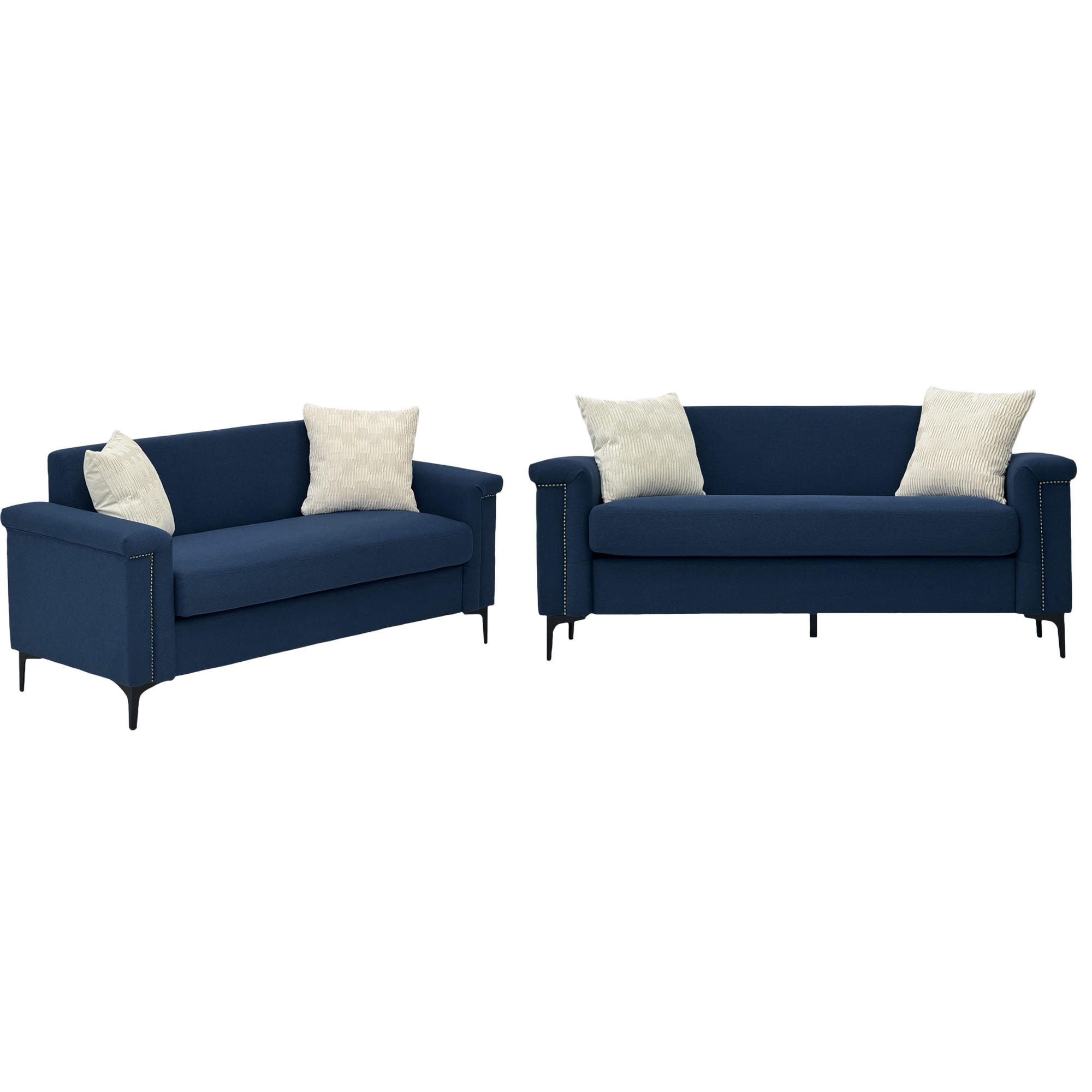 SITZGARNITUR DE-35070 mit Leinenbezug Dunkelgrau - Blau, Holzwerkstoff (73.5/81.5/172cm) - ComfortXL
