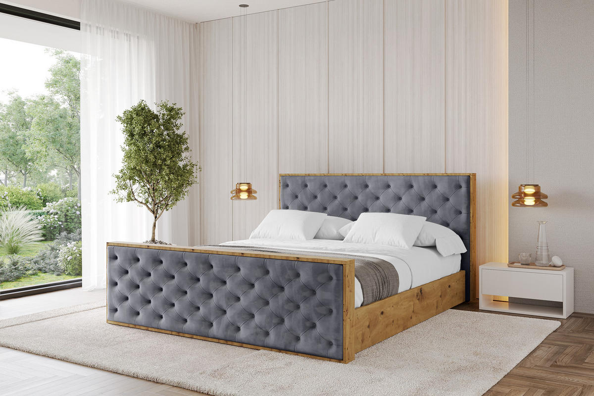 POLSTERBETT mit Bettkasten, Fußteil und Lattenrost, Boxbett ohne Matratze - ENZO3-Z 180x200 Dunkelgrau - Dunkelgrau, Holzwerkstoff/Textil (180/200cm) - ALTDECOR