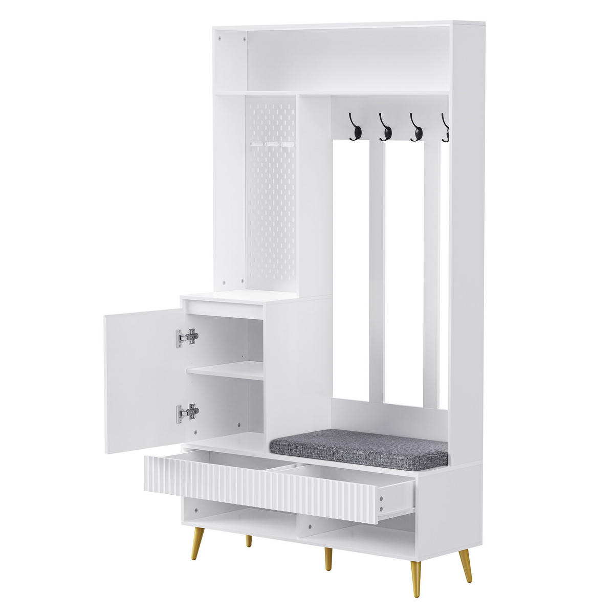 GARDEROBENSET mit Sitzbank 100 x 35 x 180 cm MDF Weiß - Weiß, Holzwerkstoff (35/180/100cm) - Beauniv