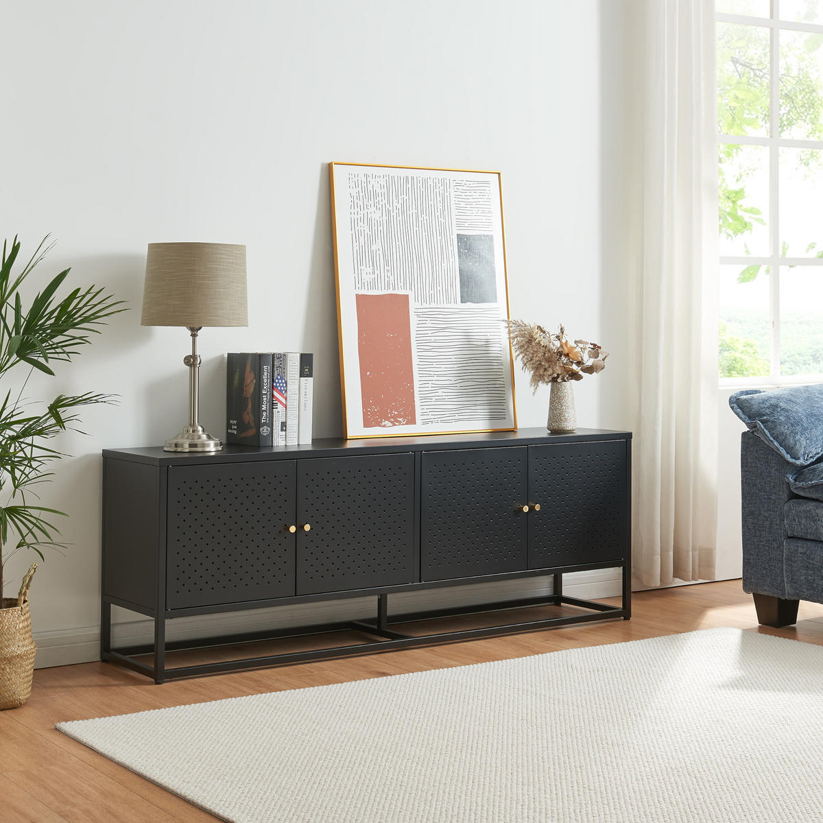 TV-ELEMENT Janakkala - Schwarz, Metall (153/55/35cm) - [en.casa]
