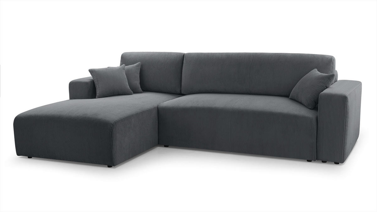 ECKSOFA L Form Catea Grau 279/145/84 cm Links mit Schlaffunktion - Schwarz/Grau, Kunststoff/Textil (145/279cm) - AX Living