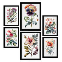 POSTER Set Mit 6 Dunkle Blumen Größe A3 & A4 Schwarzer Rahmen - Schwarz, Papier (29.7/1cm) - Nacnic
