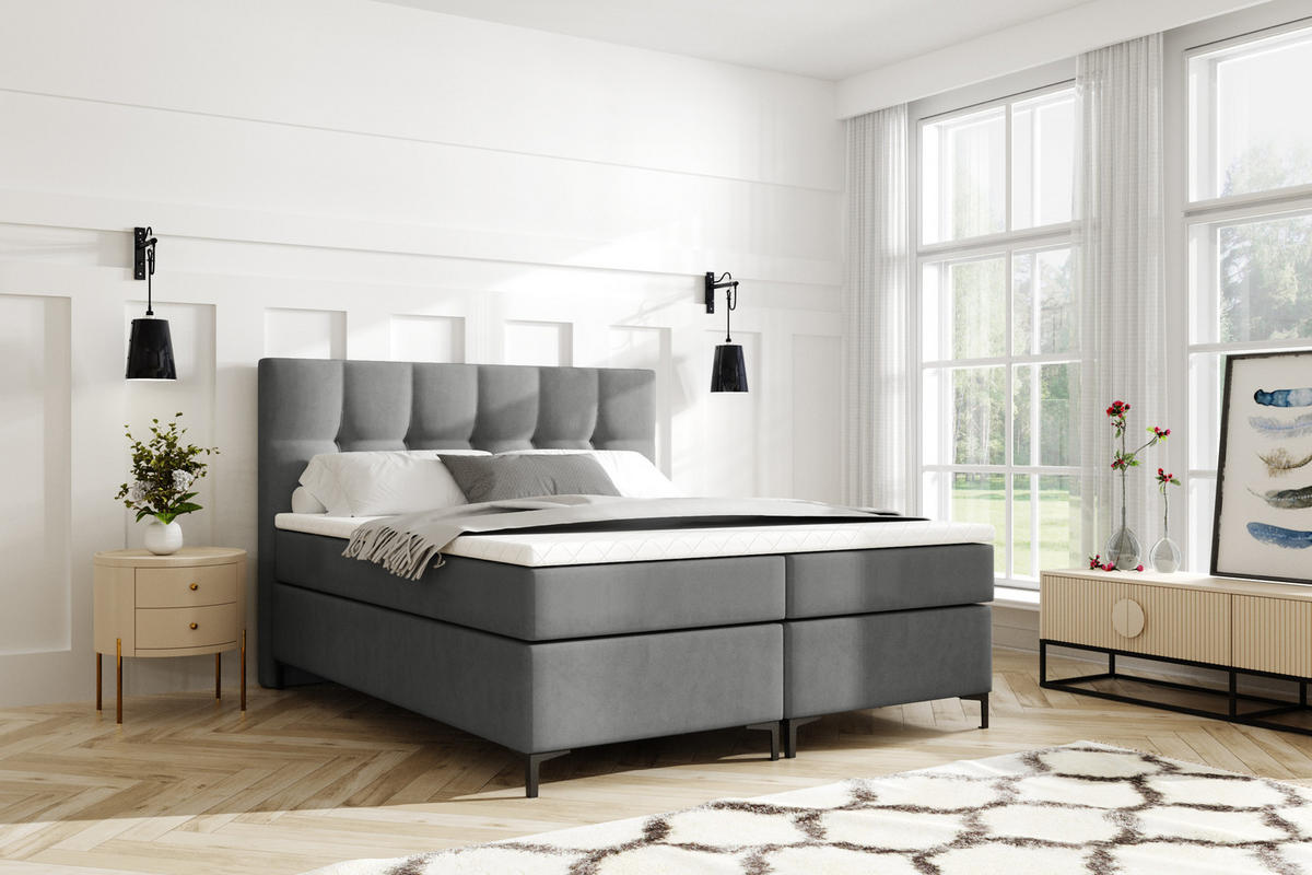 BOXBETT Denver 160x200 Grau - Grau, Textil/Metall (160/200cm) - VLR BEDS