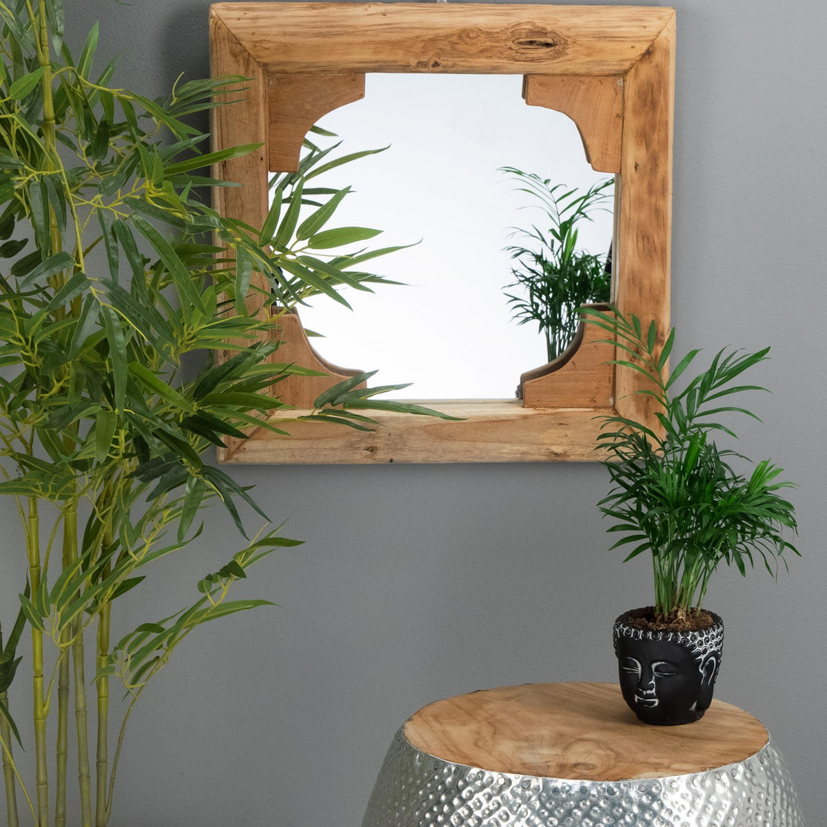WANDSPIEGEL India Teakholz, 50x50 cm naturfarben - Braun, Holz (50/50/5cm) - CREEDWOOD