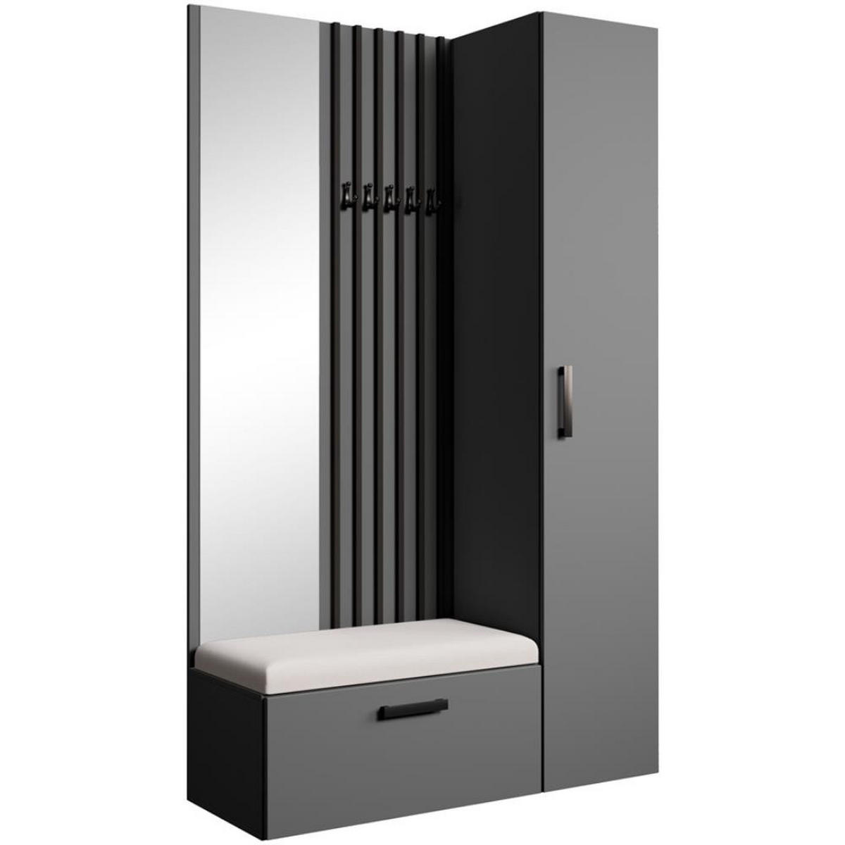 GARDEROBE Margaret II 121/203/43 mit Lamellen und Hochschrank - Schwarz/Graphitfarben, Holzwerkstoff/Kunststoff (121/203/43cm) - Beautysofa
