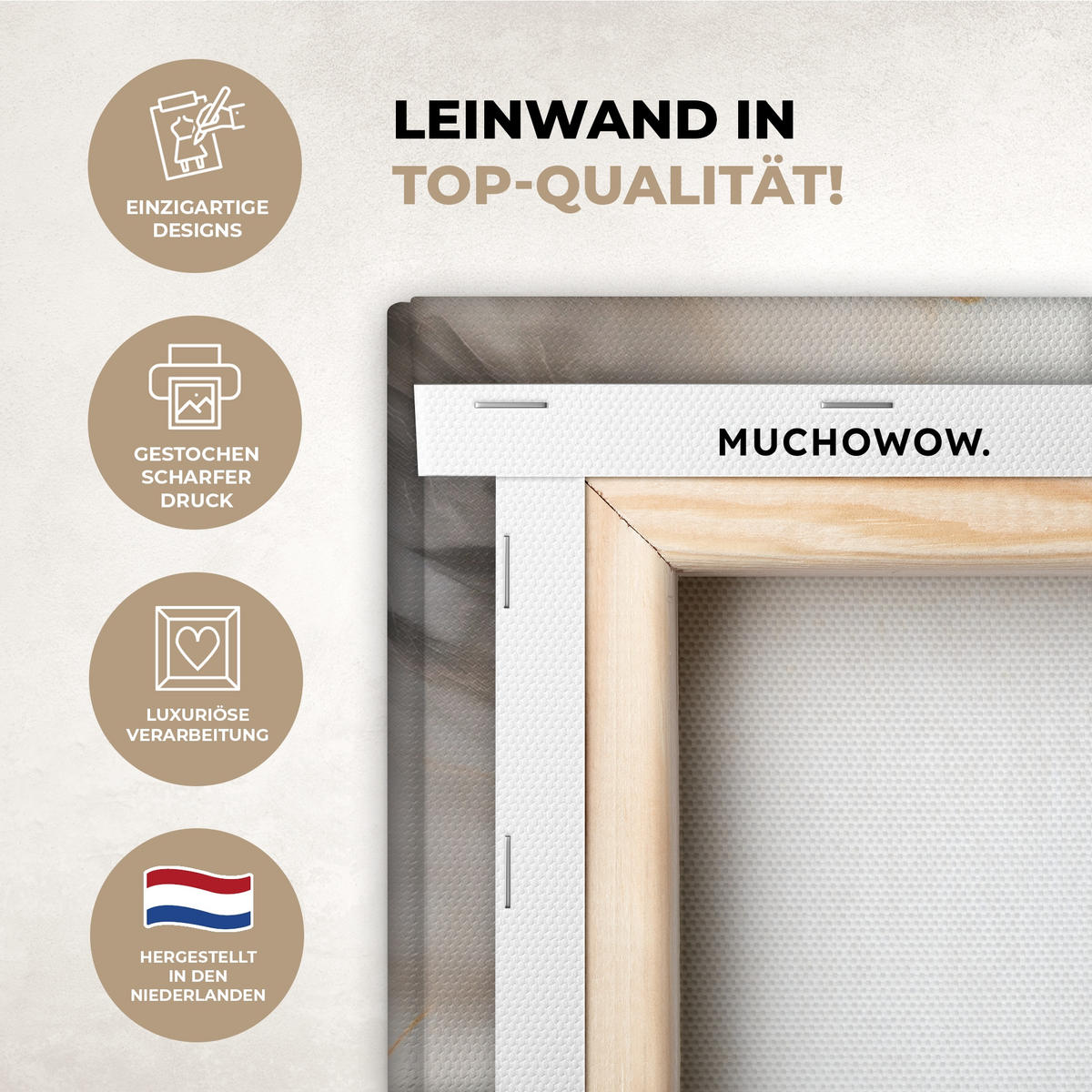 LEINWANDBILD Marmor - Grau - Gold 50x50 cm - Weiß, Textil (50/50cm) - MuchoWow