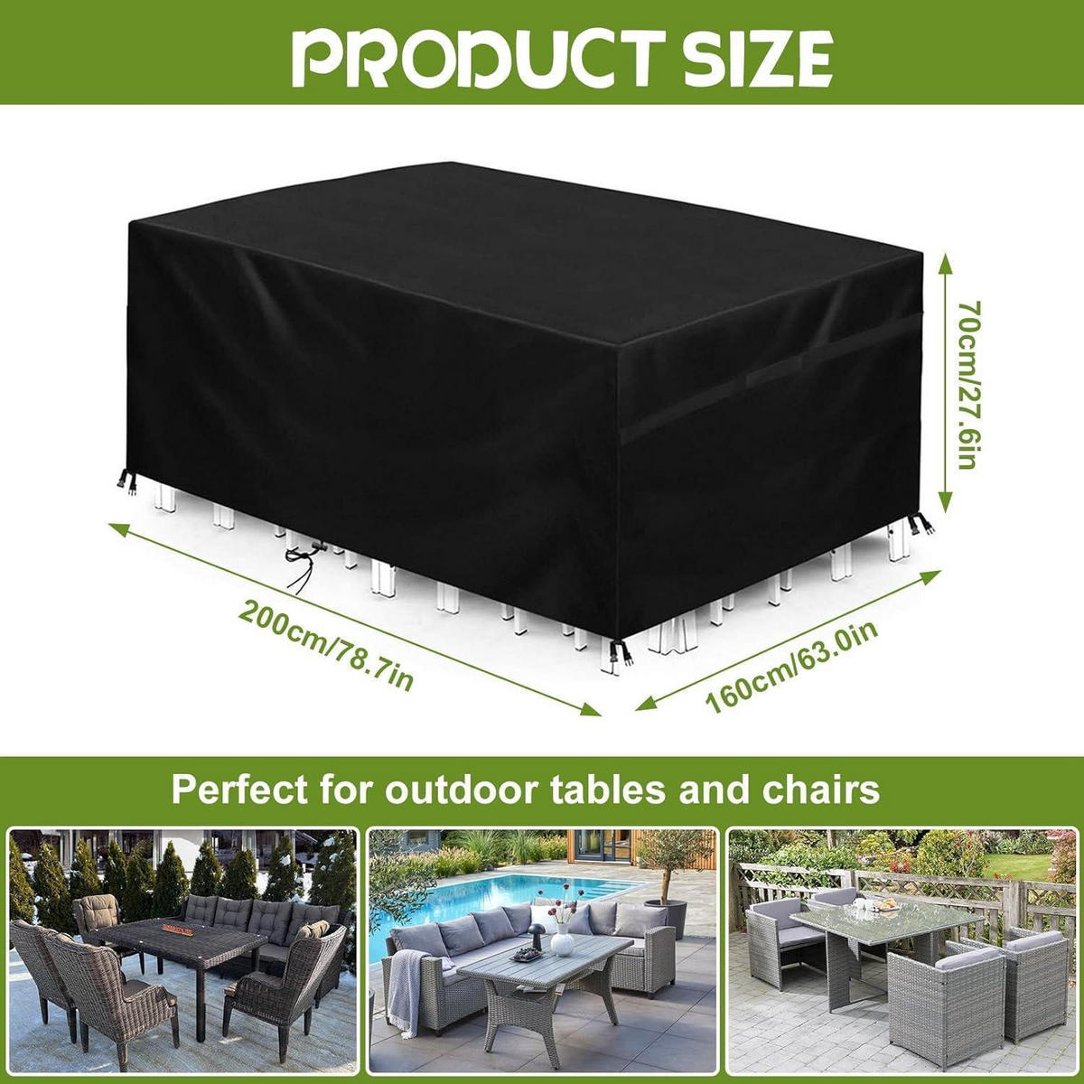 GARTENMÖBEL Abdeckung 200 x 160 x 70 cm Wasserdicht UV-Schutz - Schwarz, Kunststoff (100/75/200cm)