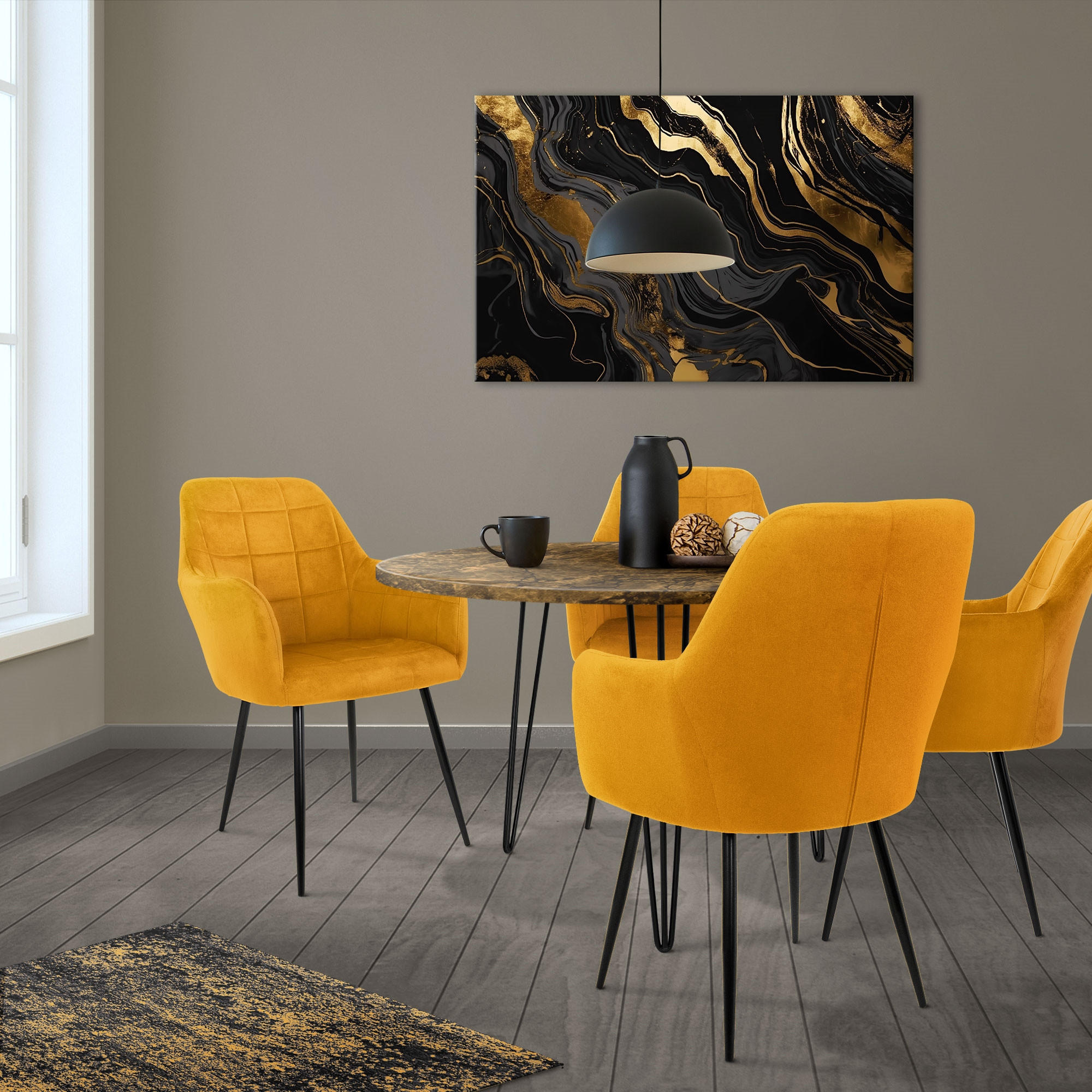 ESSZIMMERSTUHL Samt Senf 6er Set - Gelb, Metall (60/84/58cm) - ML-DESIGN