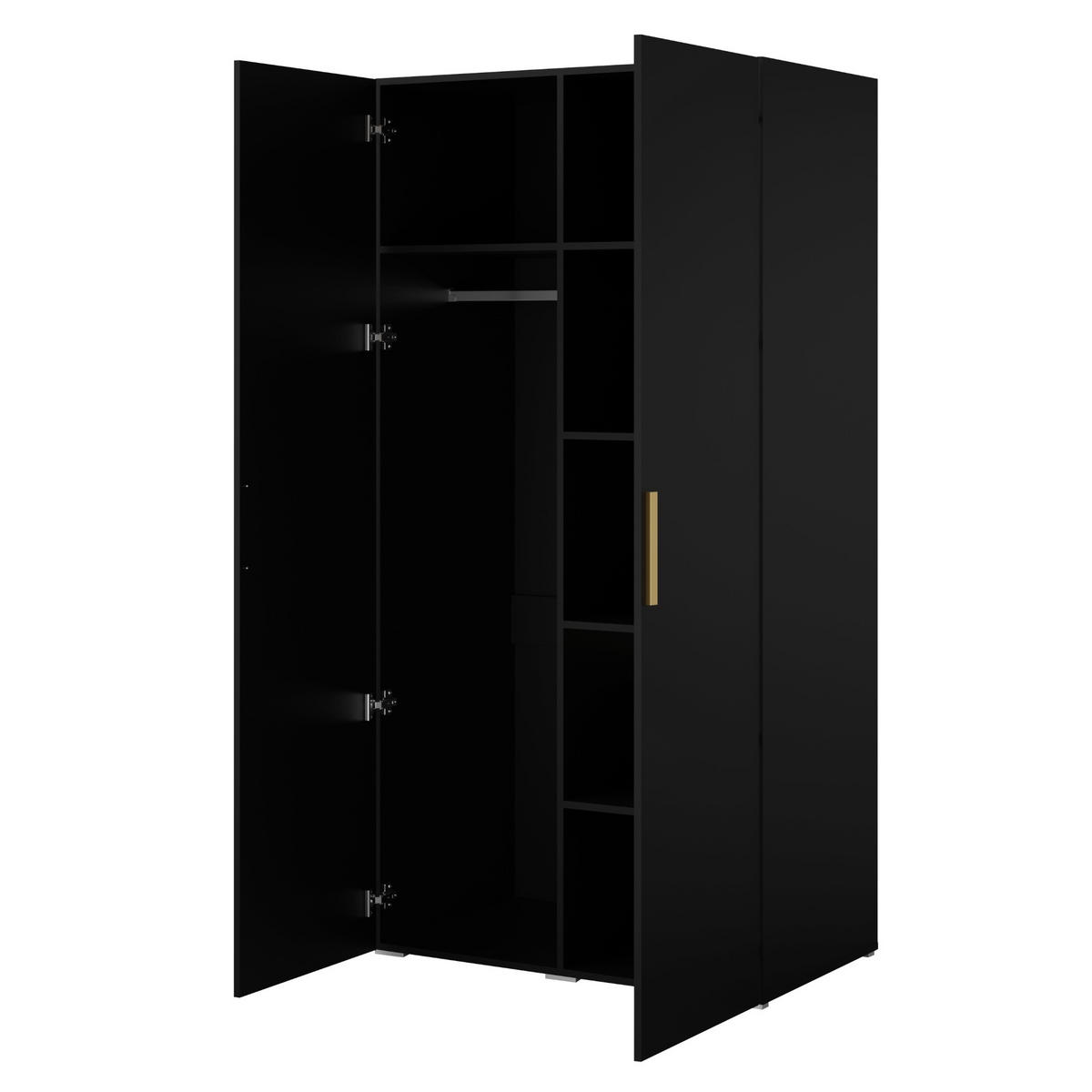 DREHTÜRENSCHRANK Napoli 2D 100 Schwarz (schwarzer oder goldener Griff) - Silberfarben/Schwarz, Holzwerkstoff/Kunststoff (100/35/60cm) - mzm24