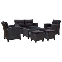 LOUNGEGARNITUR mit Auflagen und 92 cm Couchtisch, aus Poly Rattan und Glas, Schwarz, 6-teiliges Set - Schwarz, Textil/Metall - vidaXL