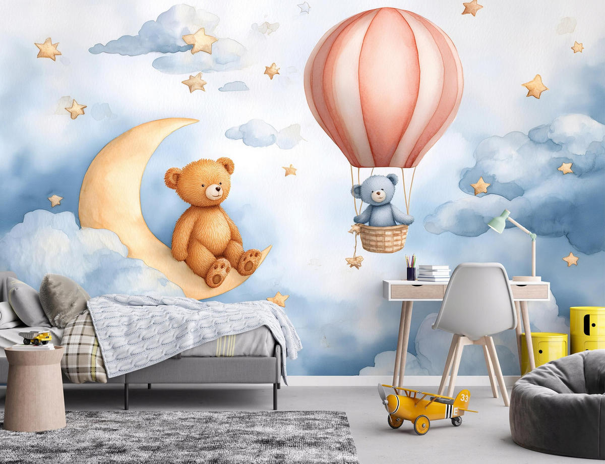 FOTOTAPETE Wolken Ballons Blau 350x250 cm - Multicolor, Papier (350/250cm) - Wallarena