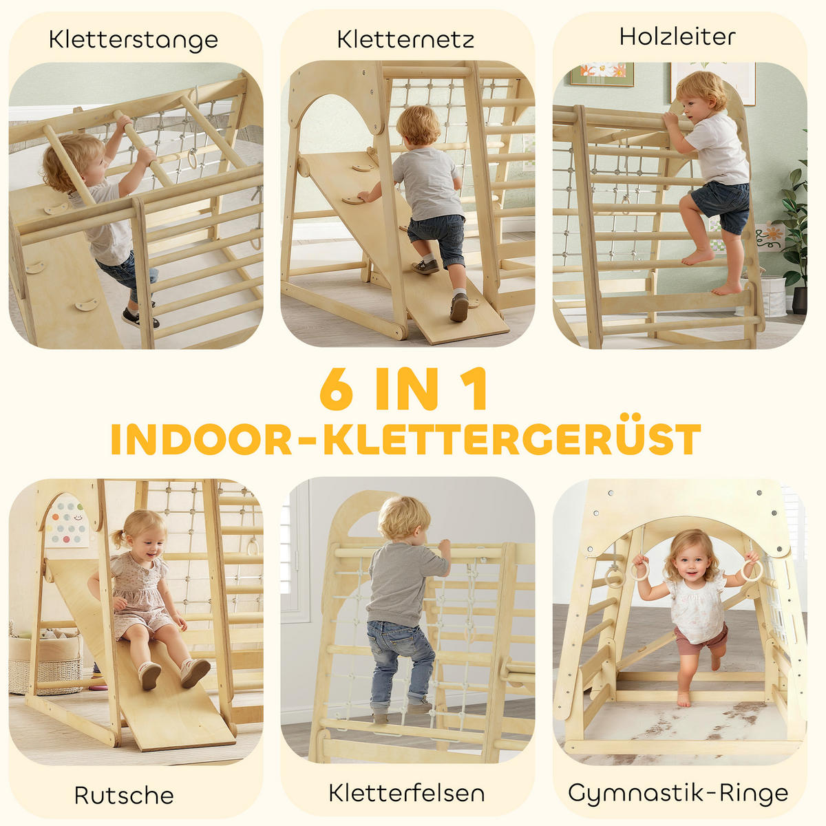 KLETTERGERÜST 6-in-1 DE-09878 Holz - Naturfarben, Holz (120/59/108cm) - ComfortXL