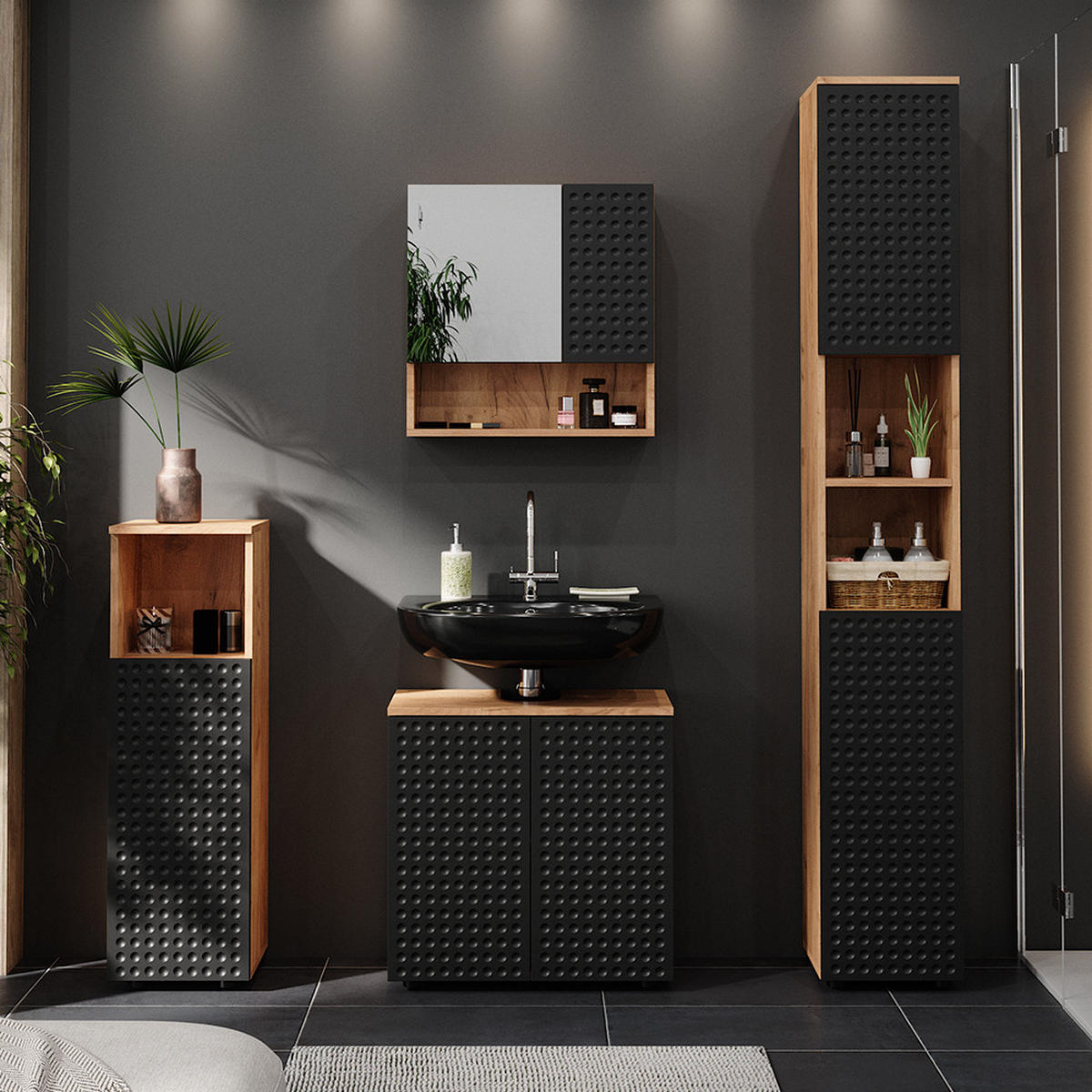 MIDISCHRANK Irma Anthrazit gepunktet 30 x 95 cm - Anthrazit, Holzwerkstoff (30/95/30cm) - Vicco
