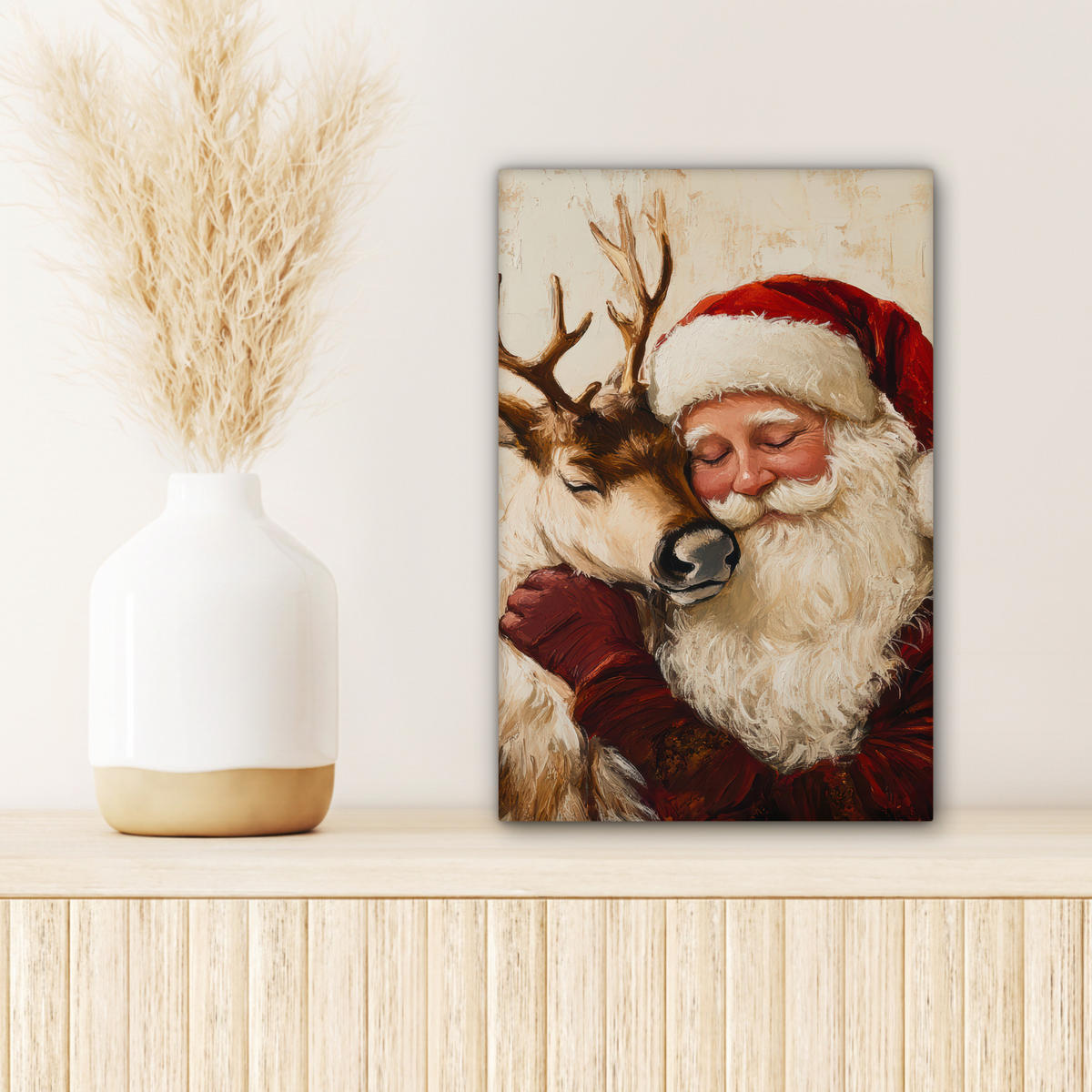 LEINWANDBILD Weihnachtsmann - Rentier - Weihnachten 20x30 cm - Rotbraun, Textil (20/30cm) - MuchoWow