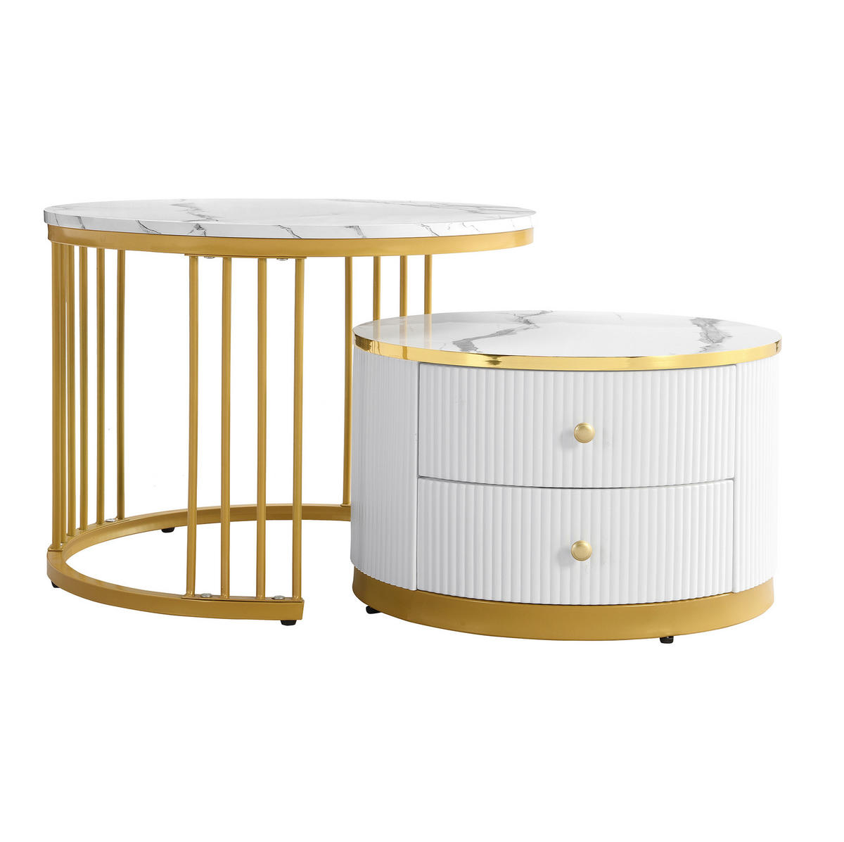 KONFERENČNÝ stolík 60/50 cm biely, MDF s vysokým leskom a úložným priestorom - biela, kompozitné drevo (60/60/45.5cm) - BEAOK