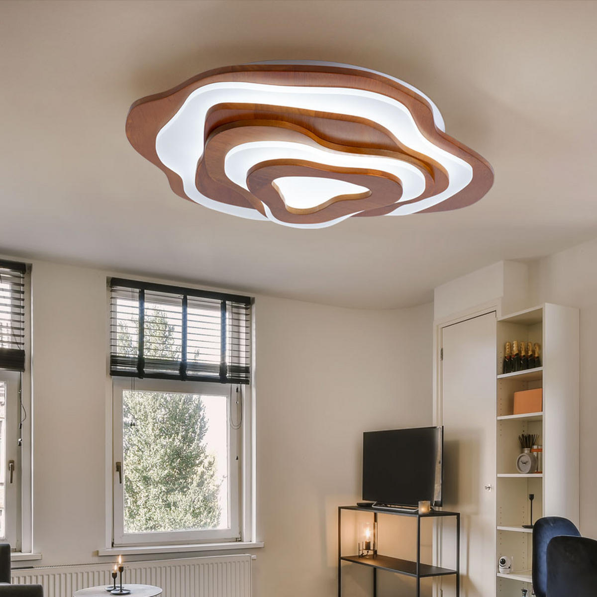 LED DECKENLEUCHTE Metall Holzoptik Braun - Braun, Holz (58/50/10cm) - Globo Lighting