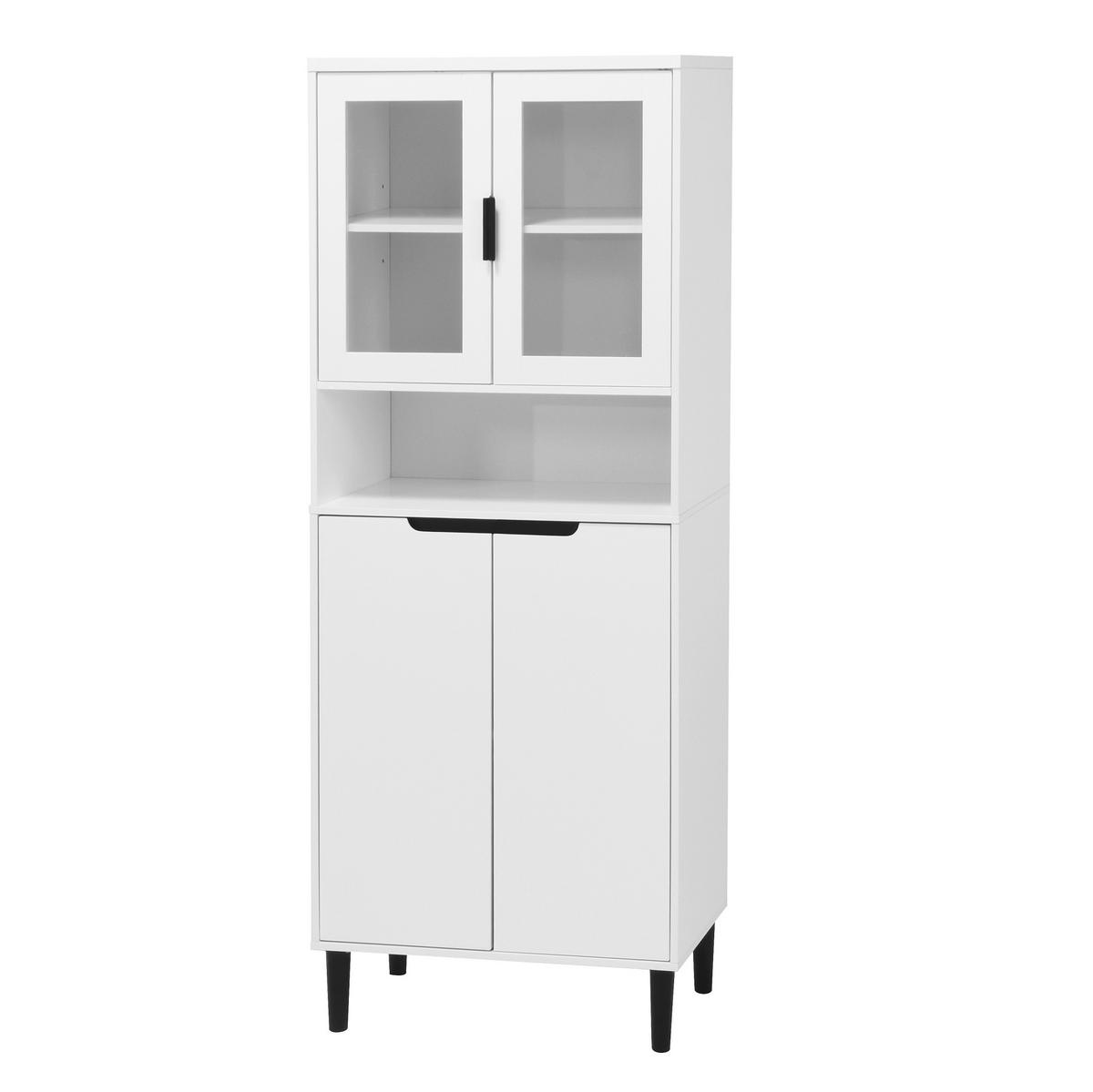 VITRINENSCHRANK aus MDF 60x35x160 cm Weiß mit Glastüren, verstellbarem Einlegeboden und Kippsicherung - Weiß, Holzwerkstoff (60/160/35cm) - Modfu