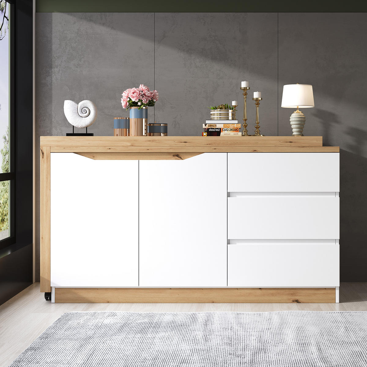 SCHREIBTISCH mit feststellbaren Rollen drehbar 120cm - Weiß, Holzwerkstoff (50/120/78cm) - Gisaae
