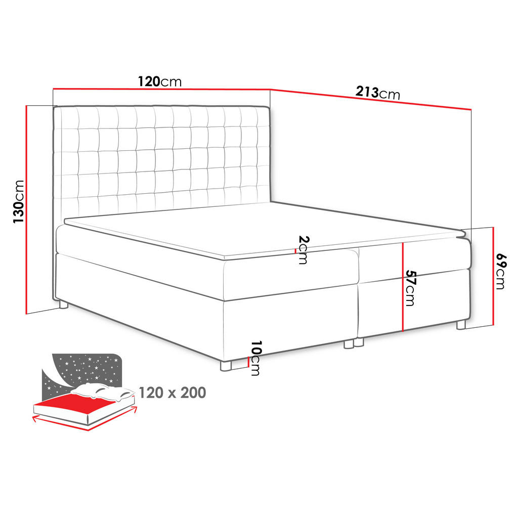 Thumbnail - Mirjan24 Boxbett, Braun, Holz, H3, 120x200 cm, Schlafzimmer, Betten, Boxspringbetten