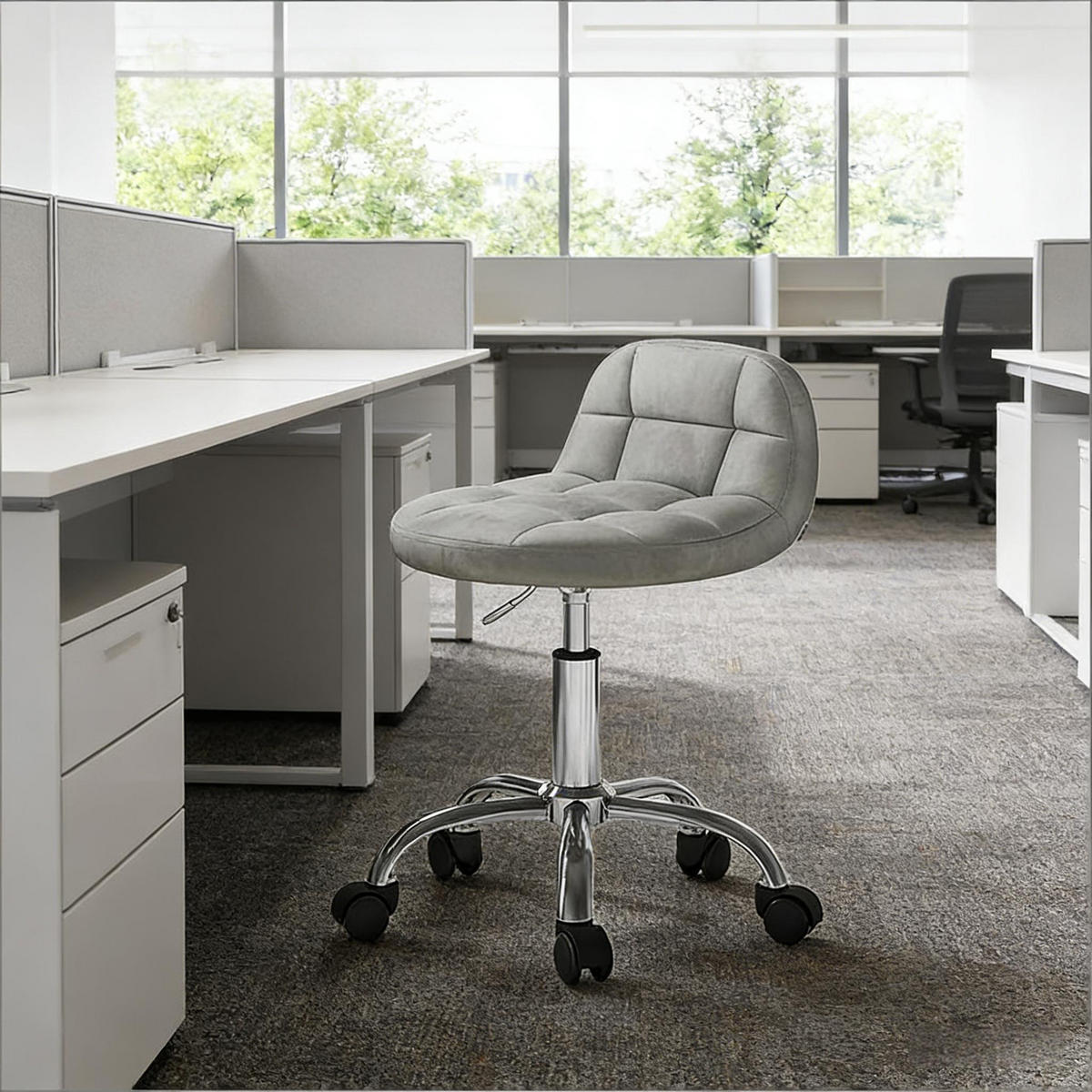 BÜROHOCKER DE-40851 mit Rollen höhenverstellbar 360° drehbar Hellgrau - Hellgrau, Metall (31/68/38cm) - ComfortXL