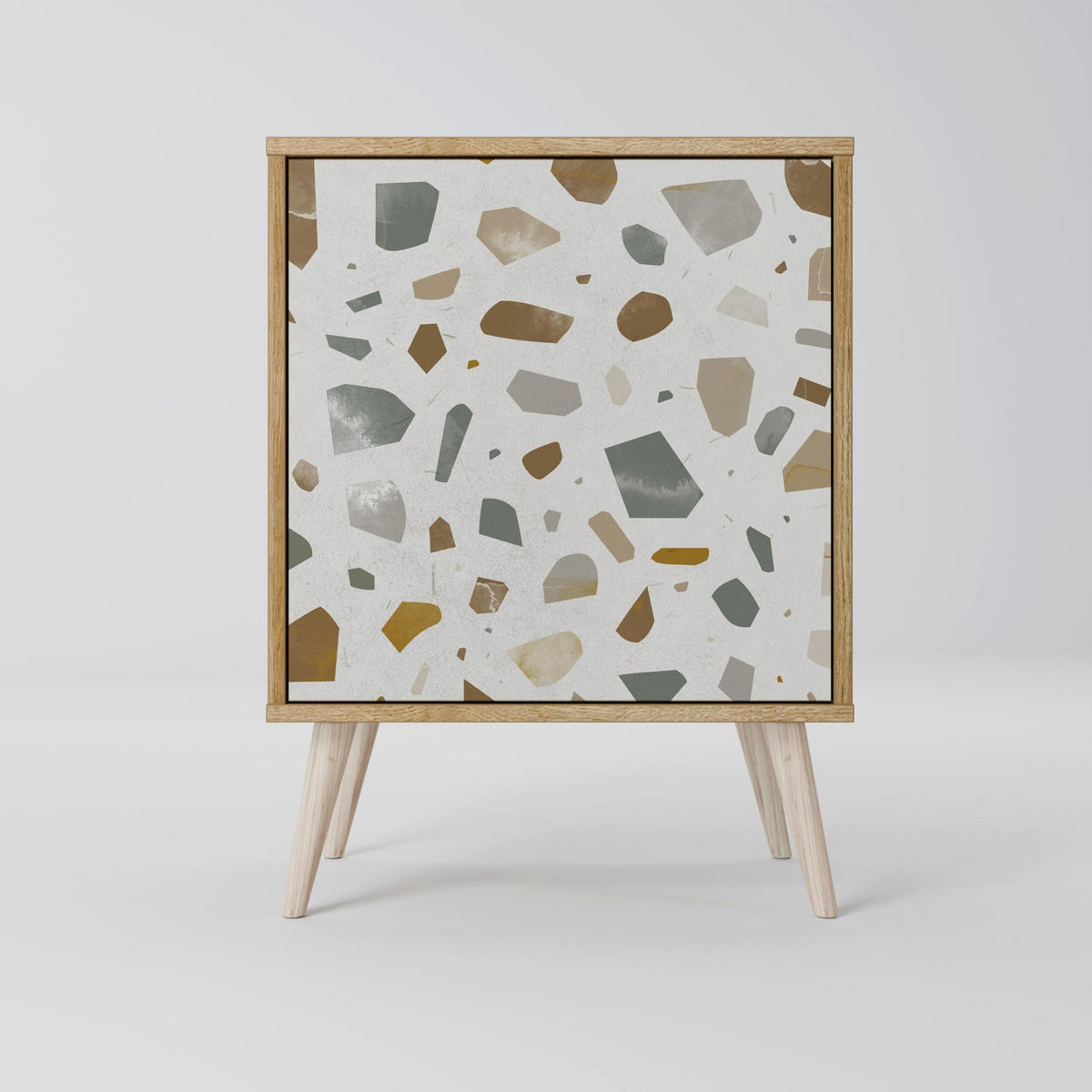 SIDEBOARD PIECES OF TOMORROW, Grau, 57,5x42x77,5 cm, Schräge Buchenholzfüße - Buchefarben/Multicolor, Holzwerkstoff/Buchenholz (57.5/77.5/42cm) - SpaceRebels