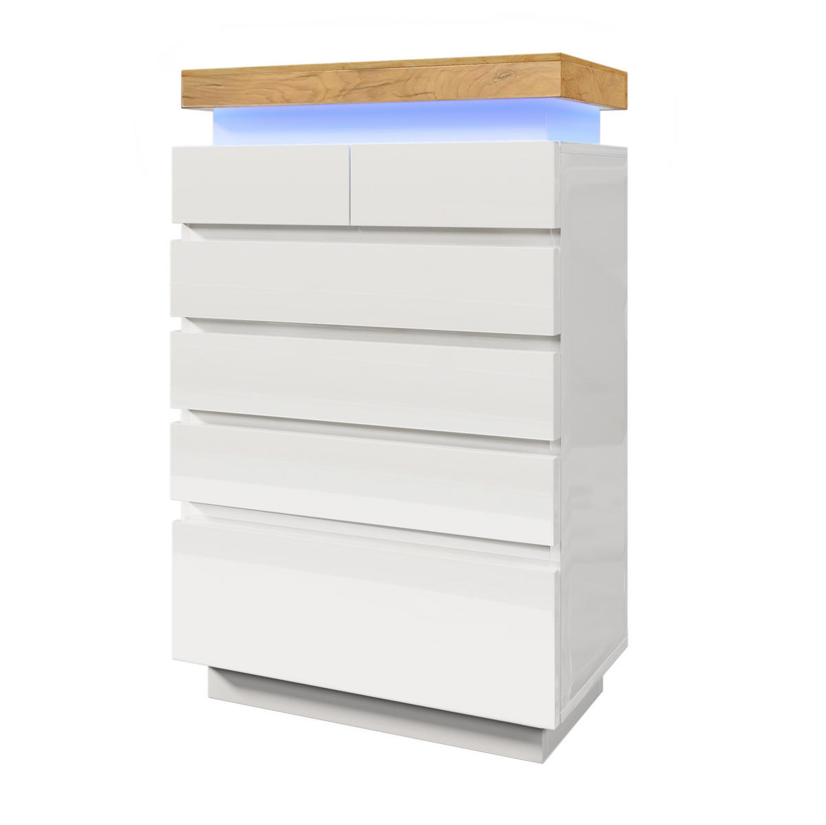 SIDEBOARD in Hochglanz mit 6 Schubladen und LED (App und Touch), 73/39/115 cm, Weiß - Weiß, Holzwerkstoff (73/115/39cm) - Redom