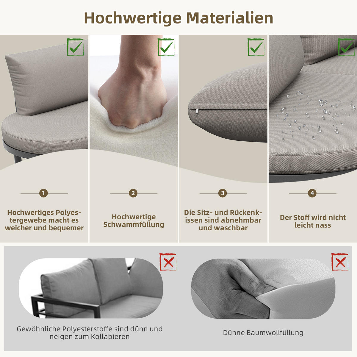 LOUNGEMÖBEL-SET 5-Sitzer mit Sitzkissen - Grau, Glas/Metall - Urban Meuble