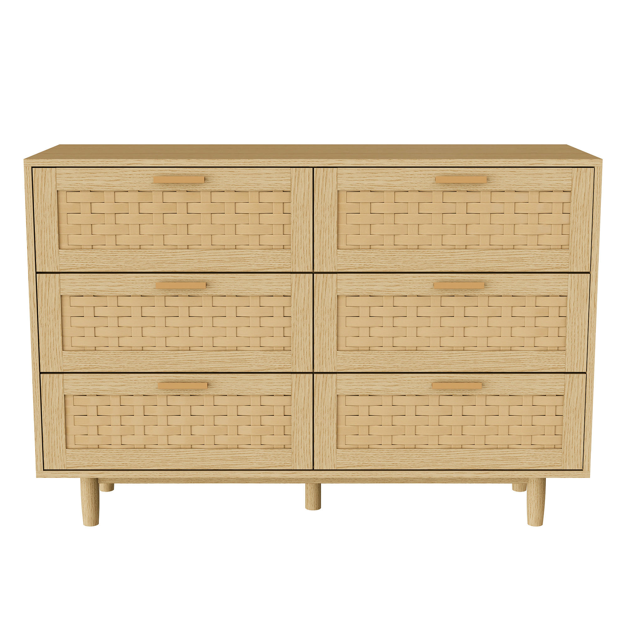 KOMMODE Holzoptik, 6 Schubladen, PVC-geflecht, 115×40×80 cm, Eichefarben - Eichefarben, Holz (115/80/40cm) - EuroLiving