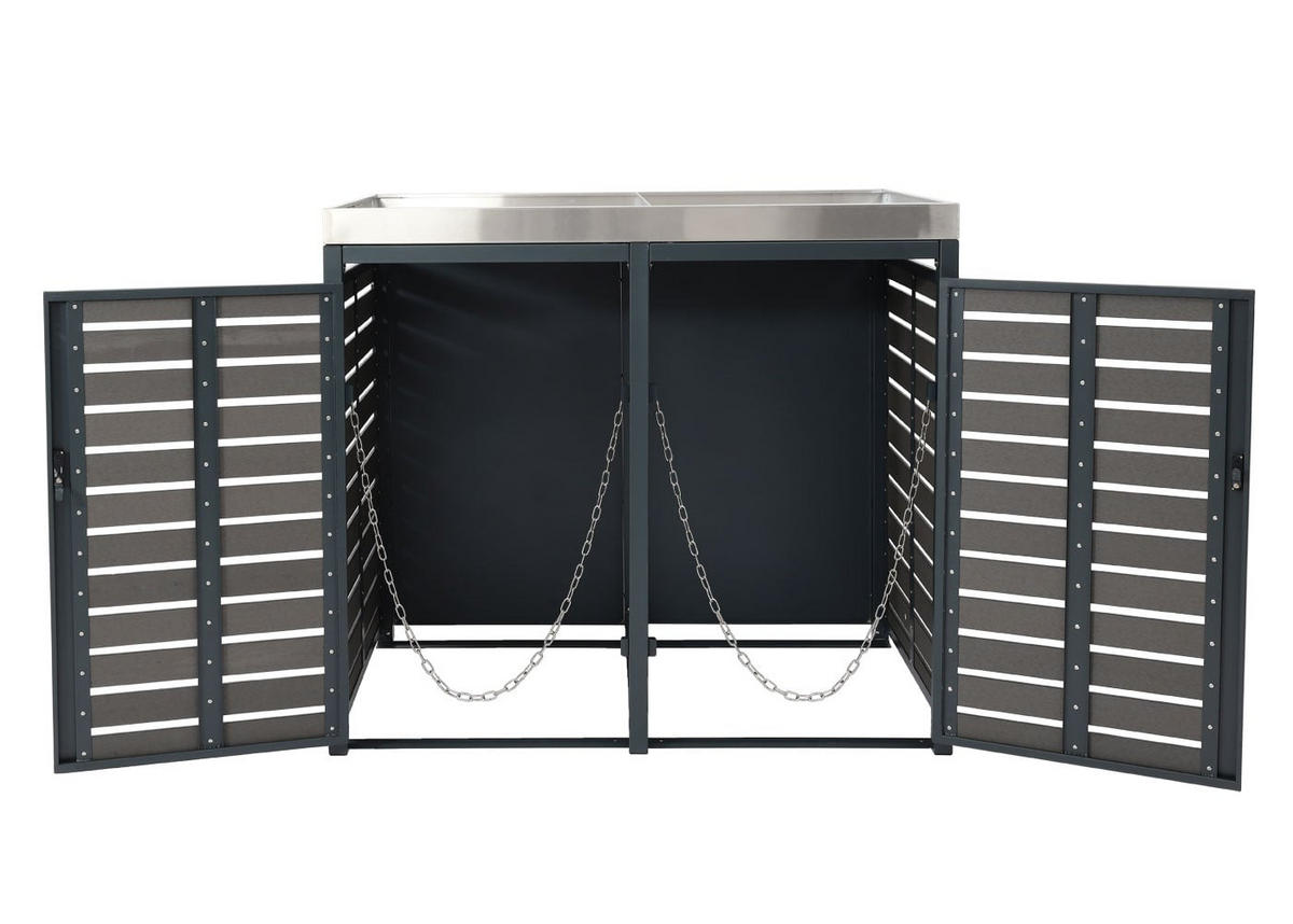 MÜLLTONNENBOX 2er mit Pflanzkasten HxBxT 124x134x84cm Anthrazit - Anthrazit, Metall (134/124/84cm) - PROREGAL