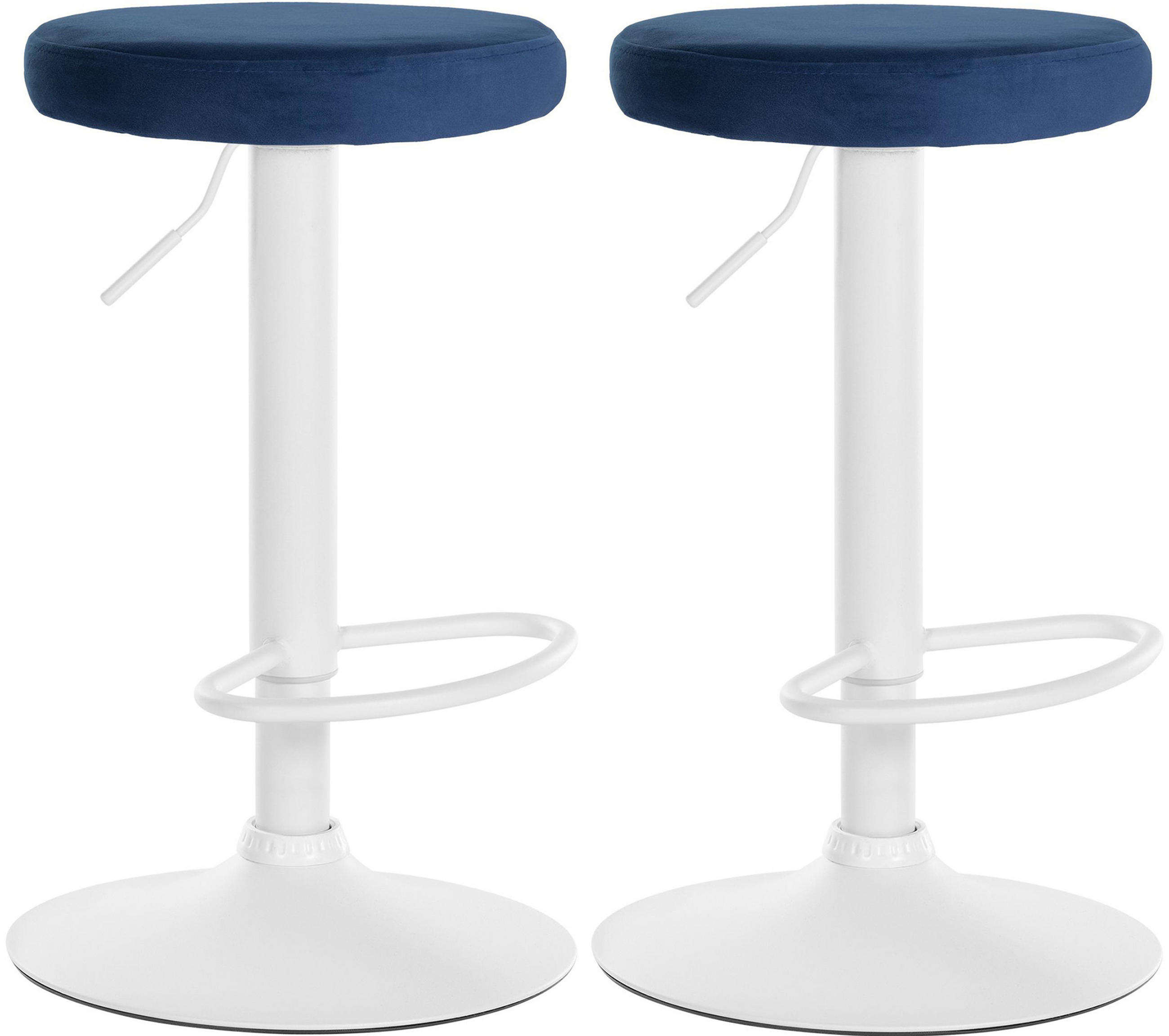 BARHOCKER 2er Set Pontius Samt weiß blau - Blau/Weiß, Textil/Metall (38.5/81/38.5cm) - TPFLiving