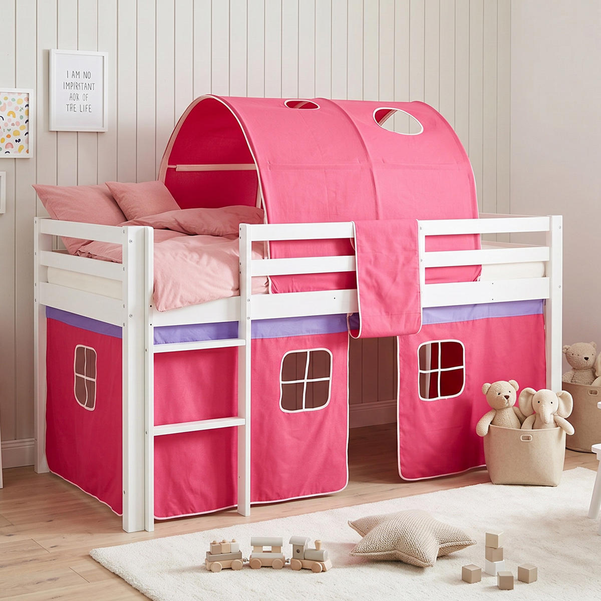 HOCHBETT mit Matratze 90/200 cm Pink - Pink/Weiß, Holz (90/200cm) - Homestyle4u