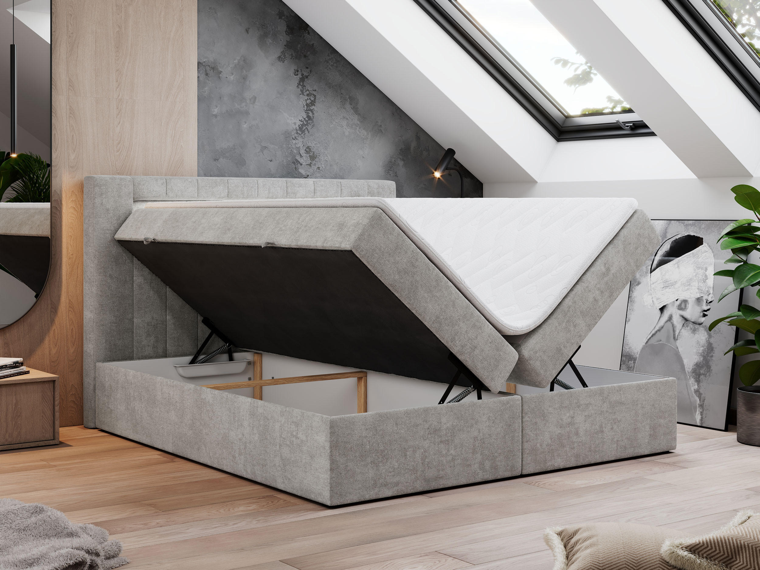 Thumbnail - MKS Boxbett, Hellgrau, Textil, 2-Sitzer, H4, Rechteckig, 200x200 cm, Schlafzimmer, Betten, Boxspringbetten