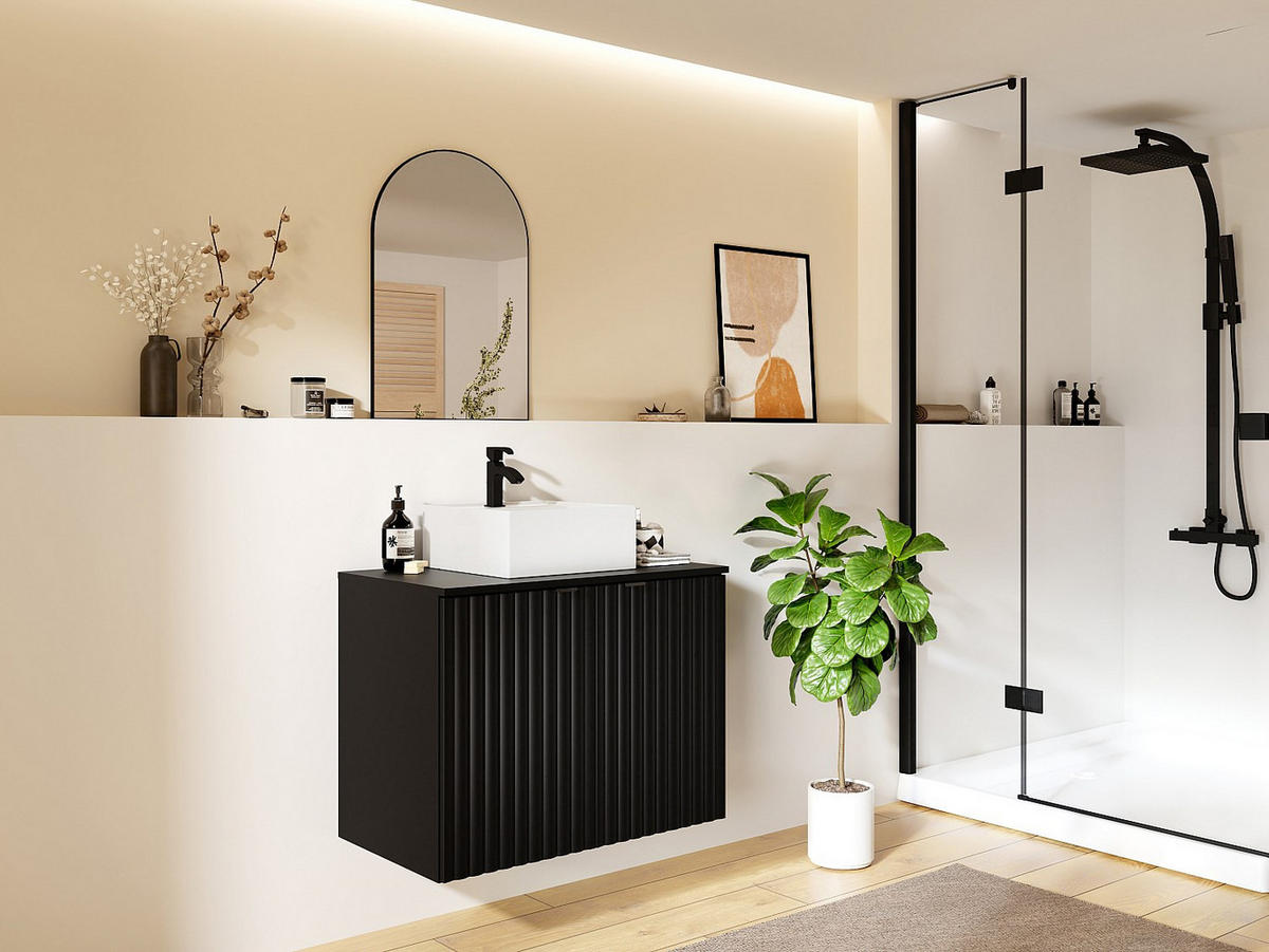 WASCHBECKENUNTERSCHRANK - 80cm x 44cm - MDF - schwarz - ZILGA - Schwarz, Holz (80/60/44cm) - Vente-Unique