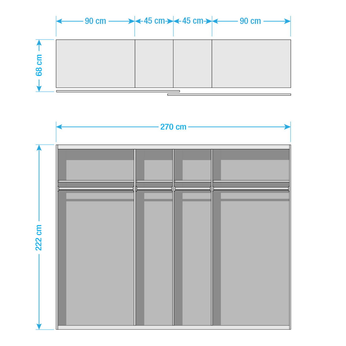 SCHWEBETÜRENSCHRANK - Graphitfarben, Holzwerkstoff (270/222/69cm) - home24