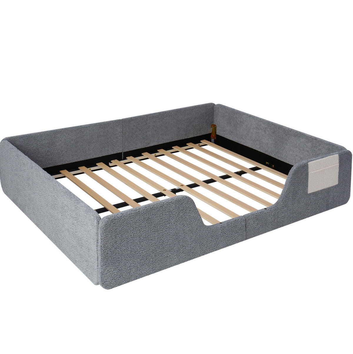 KINDER-POLSTERBETT 140/190 cm grau aus Samt und MDF mit abnehmbaren Seitengittern - Grau, Textil (140/190cm) - OKMYHOME