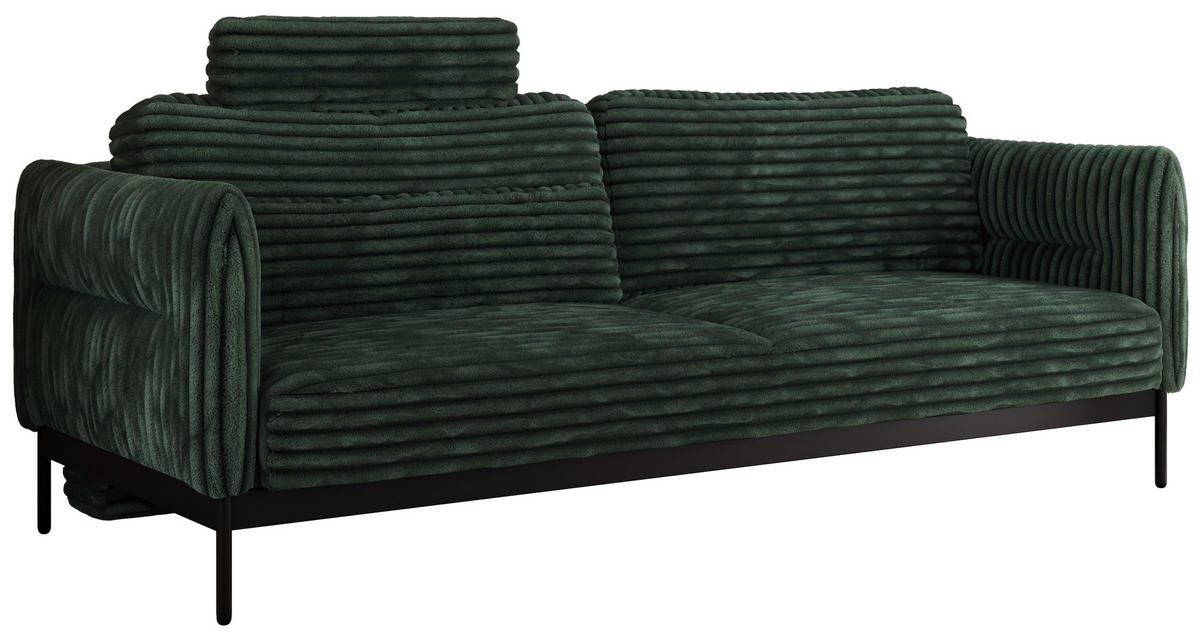 SOFA SALENTO Grün Cord - Schwarz/Grün, Textil/Metall (221/82/101cm) - MKS